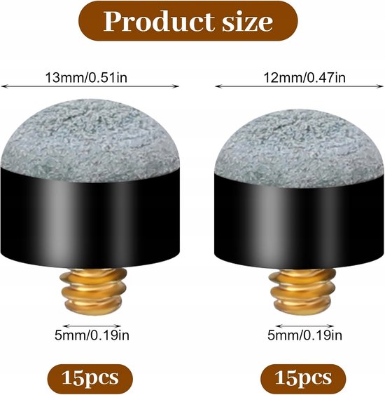 30x Nylon Biljartkeu Tips 12/13mm - Universeel & Vervangbaar — afbeelding 5