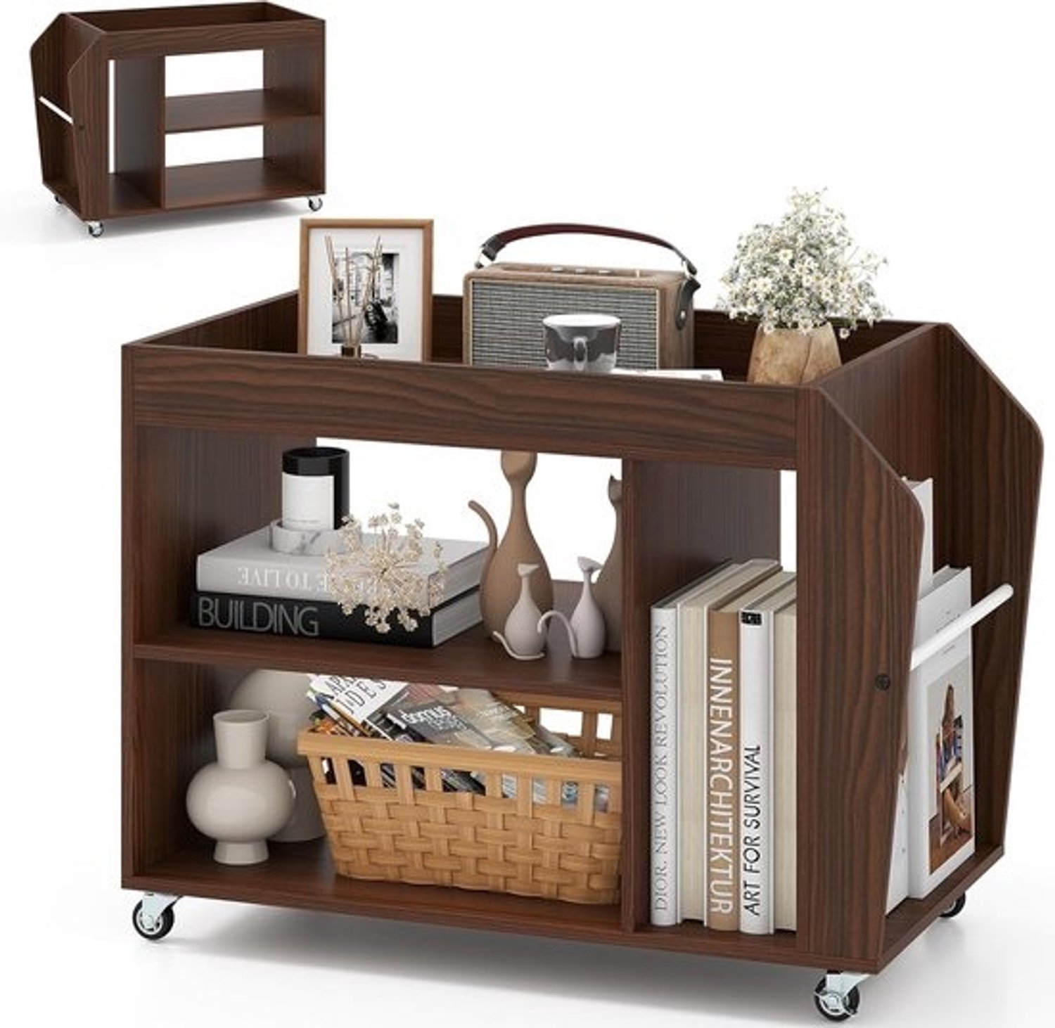 Salontafel met wielen - Bijzettafel - Woonkamer organiseren - Drie opbergplanken - 76 x 395 x 55 cm - Bruin
