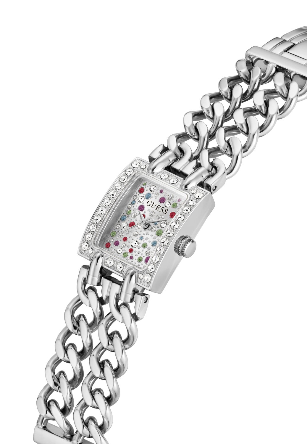 Guess Micro Mod Quartz Analoog Horloge Zilvertoon En Wit Kast Gemaakt Van 100% Roestvrij Staal En Een Bandje Van 100% Roestvrij Staal 20 GW1113L1, GW1113L2