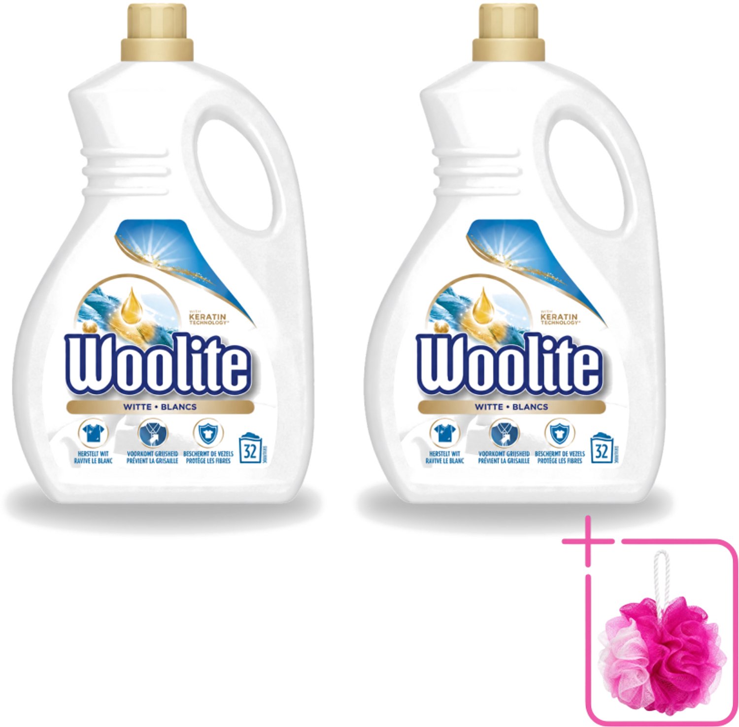 2 x Woolite White - Vloeibaar Wasmiddel - Met Keratine - Witte Was - 32 Wasbeurten - 1,9L - Bulkverpakking - Wasmiddel Wit - Douchemop - Keratine Wasmiddel
