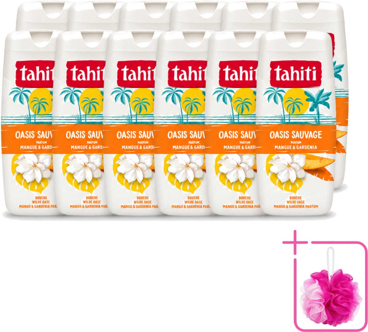 12 x Tahiti - Douchegel - Wilde Oase - Mango & Gardenia - 315 ml - Bulkverpakking - Douchegel - Douchemop - Mango