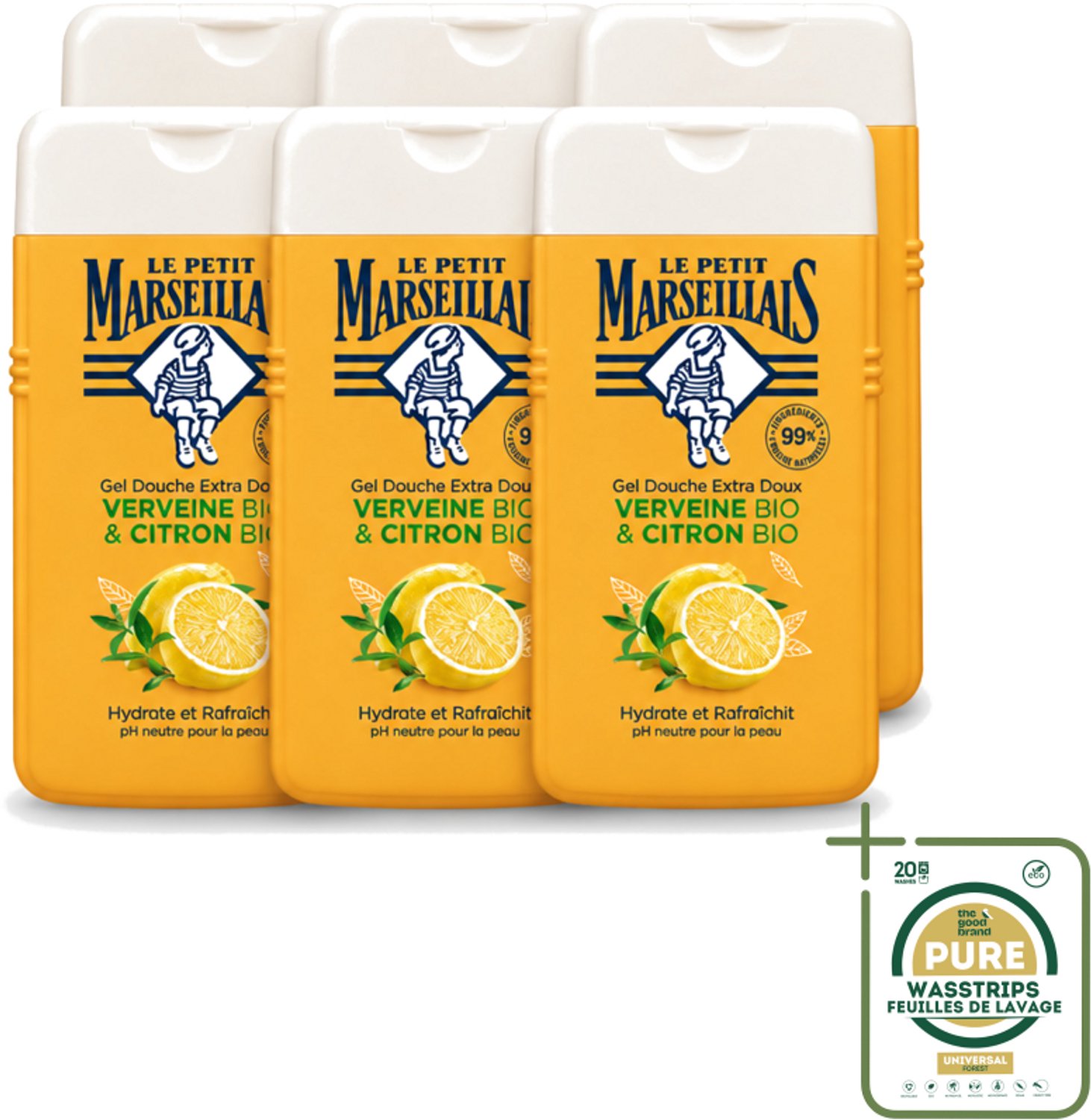 6 x Le Petit Marseillais - Douchegel - Citroen & Verbena - Hydraterend - 250ml - Wasstrips - Douchegel Citroen Verbena - Hydraterende Douchegel - Citroen En Verbena - Biologische Douchegel - Neutrale PH Douchegel