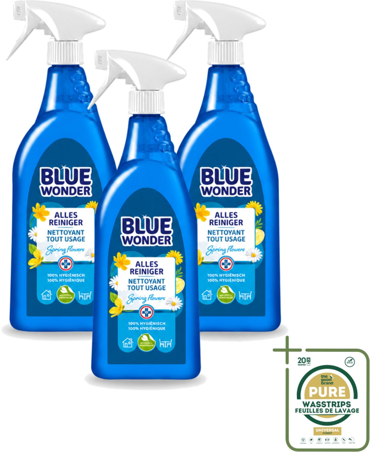 3 x Blue Wonder - Allesreiniger - Lente Bloemen - Hygiënisch - Biologisch Afbreekbaar - 750 ml - Allesreiniger - Reinigings Spray - Lentegeur - Natuurlijke Reiniger - Biologisch Afbreekbaar