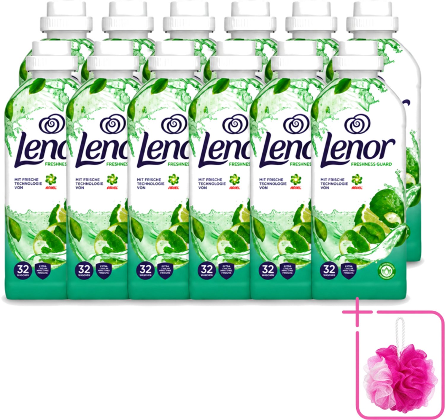 12 x Lenor – Wasverzachter – Freshness Guard – 32 Wasbeurten – 800 ml - Bulkverpakking - Wasverzachter - Douchemop - Frisheid
