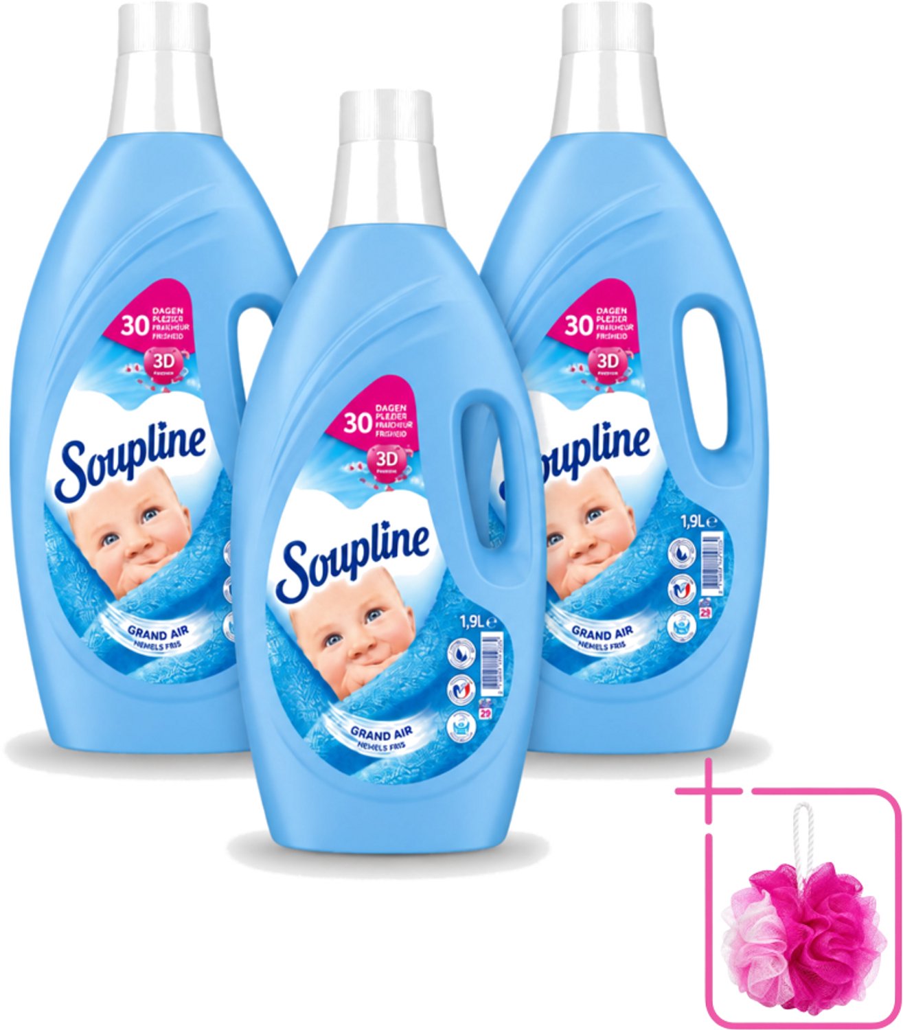 3 x Soupline – Wasverzachter – Hemels Fris – 1,9 L - Bulkverpakking - Wasverzachter - Douchemop - Wasgoed