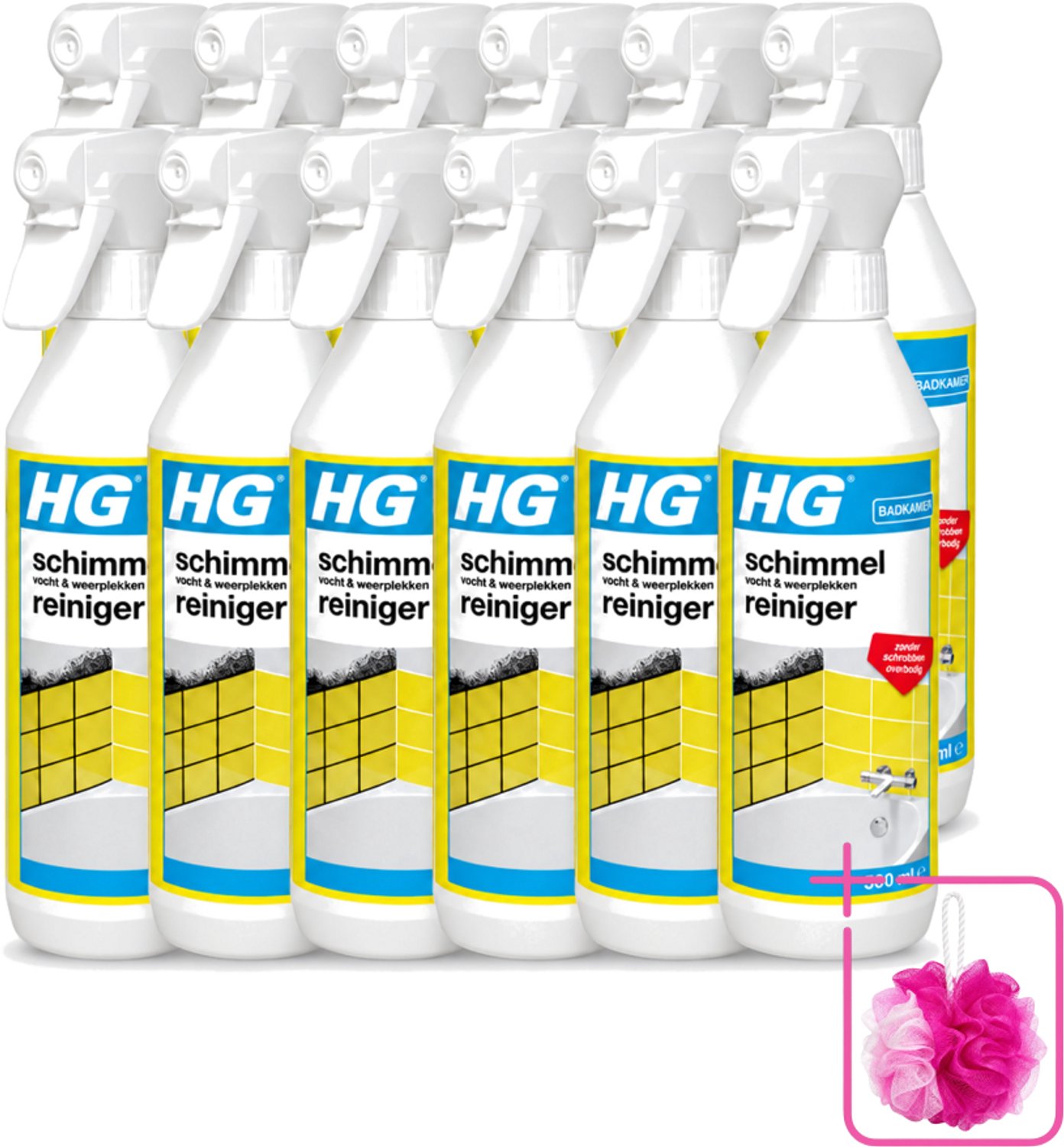 12 x HG - Badkamer - Schimmel, Vocht En Weerplekkenreiniger - Maakt Schrobben Overbodig - 500 ml - Bulkverpakking - Schimmelreiniger - Douchemop - Vochtverwijdering