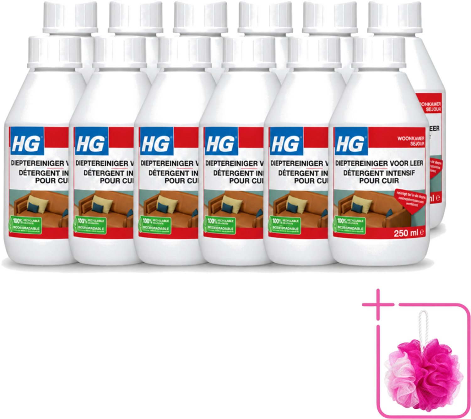 12 x HG - Dieptereiniger Voor Leer - Veilig & Milde Reiniging - 250 ml - Bulkverpakking - Leer reinigen - Douchemop - Leer reiniger