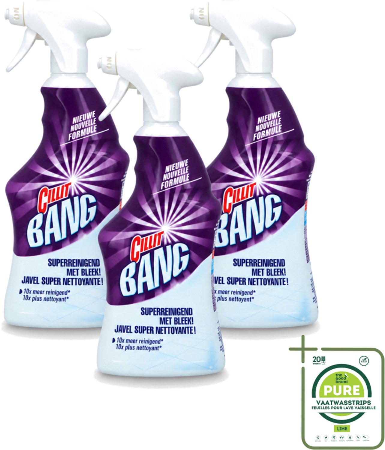 3 x Cillit Bang - Power Cleaner - Bleek & Hygiëne - Schoonmaakspray - Voor Vlekken en Aanslag - 750 ml - Grootverpakking - Vaatwasstrips - Schoonmaak - Vuil Verwijderen - Vlekken Verwijderen - Bleek - Hygiëne