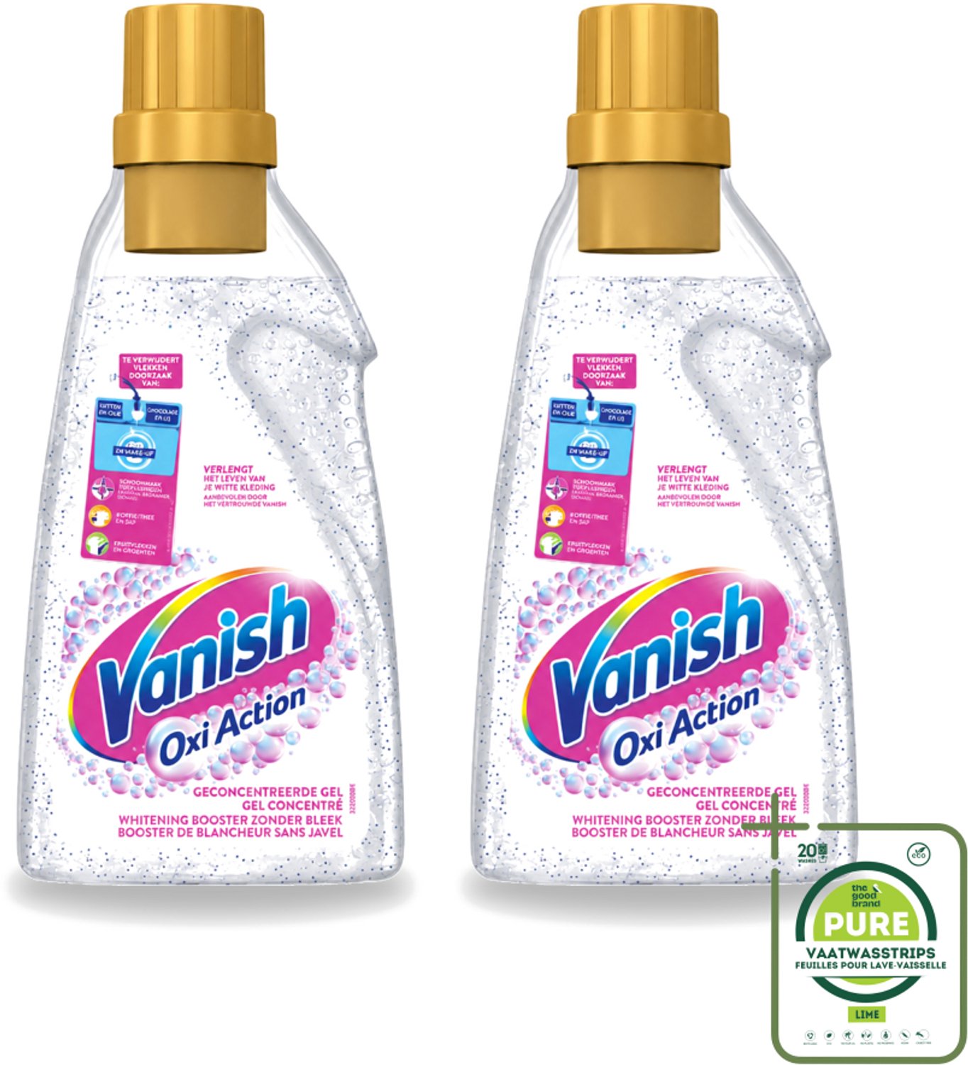 2 x Vanish Oxi Action - Vlekkenverwijderaar Gel - Witte Was - 1.5 L - Grootverpakking - Vaatwasstrips - Wit Was - Vlekverwijderaar - Bleekvrije Was - Witheid Herstellen - Geur Neutraliseren