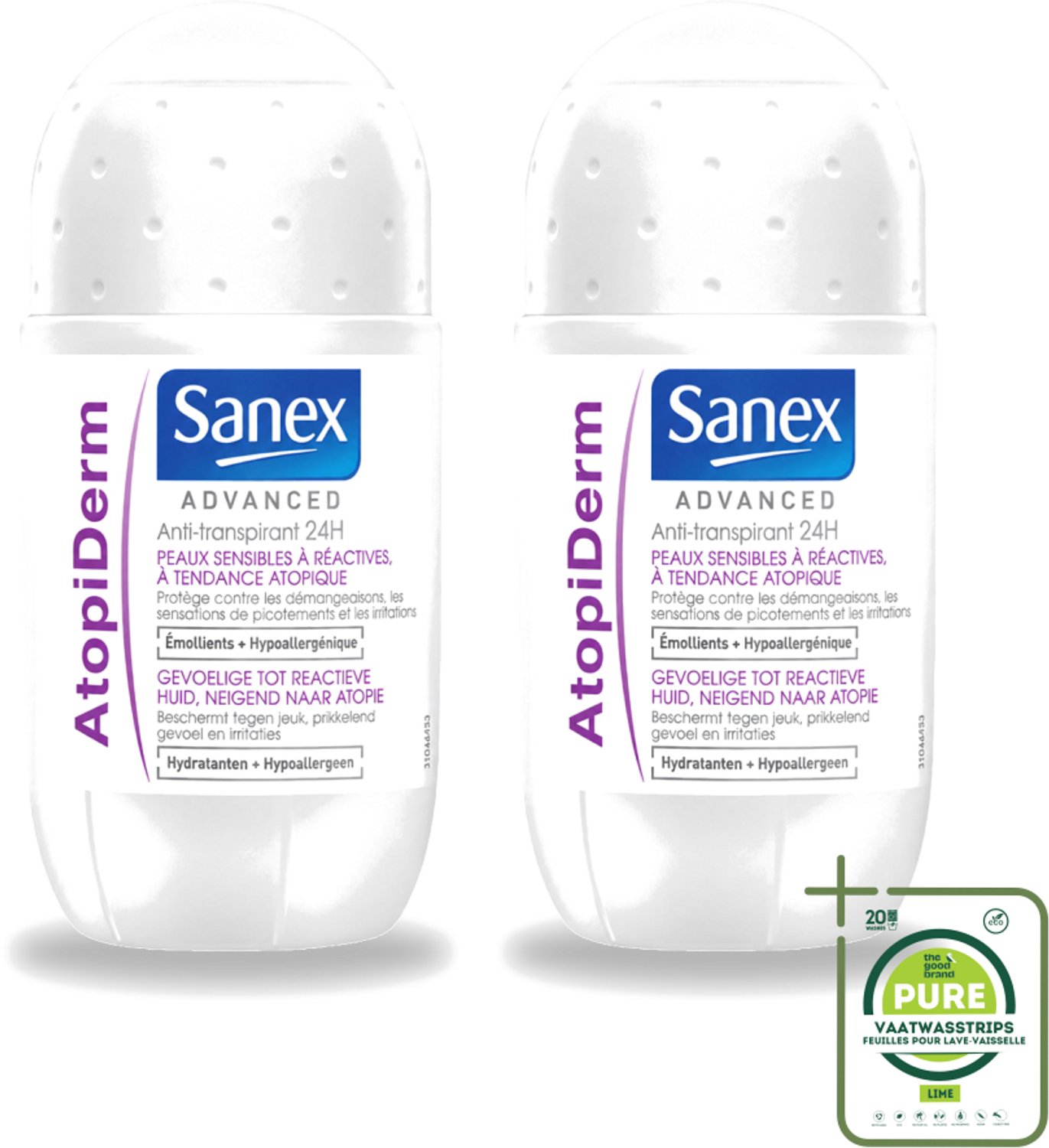 2 x Sanex Advanced - Gevoelig - Deodorant Roller - 24h Anti-Transpirant - Geavanceerd Atopiderm - 50 ml - Grootverpakking - Vaatwasstrips - Gevoelige Huid - Gevoelig Deodorant - 24h Bescherming - Atopiderm - Huidbarrière