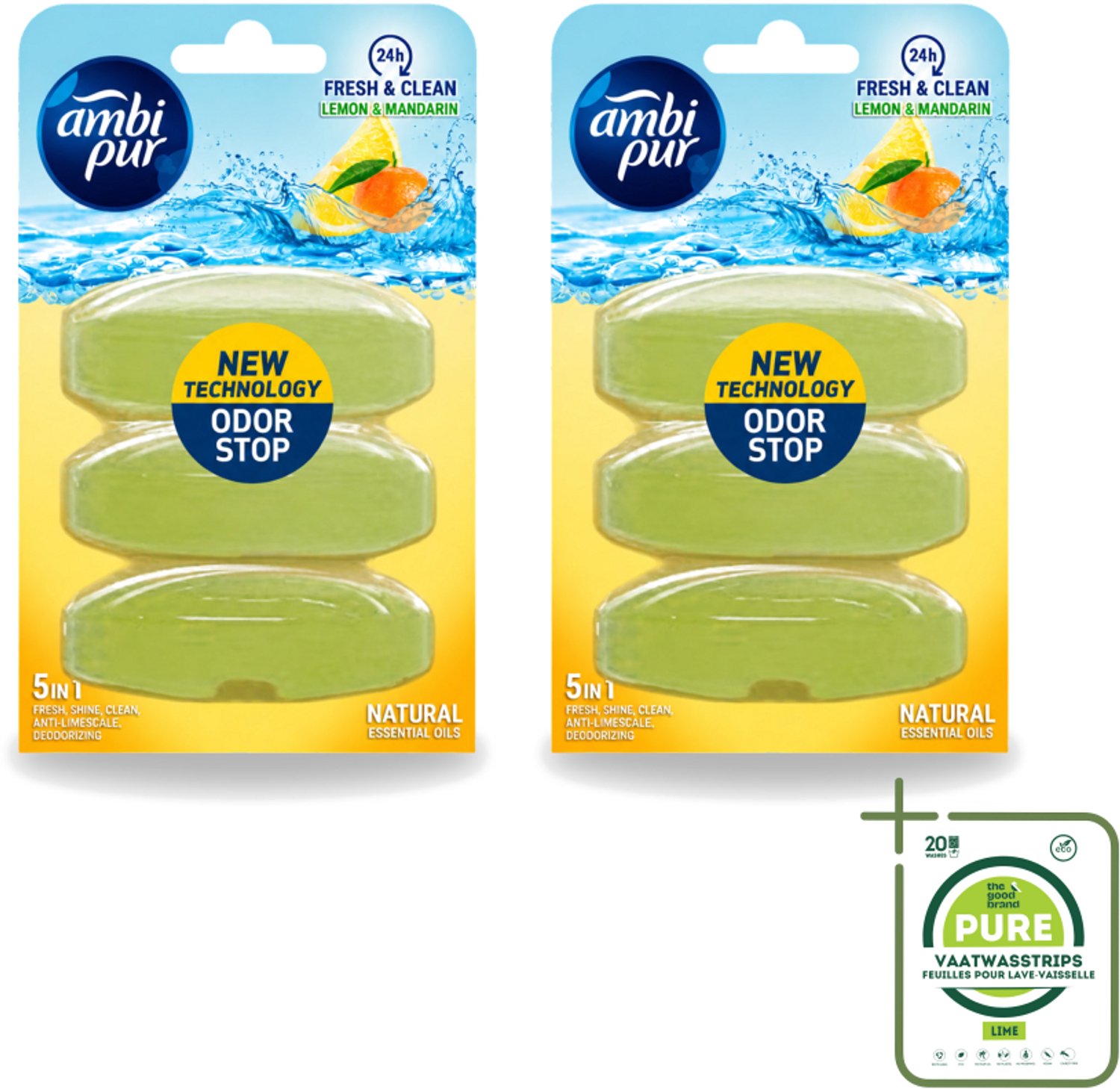 2 x Ambi Pur - Navulling Toiletblok - Citroen & Mandarijn - 3 Blokken - Grootverpakking - Vaatwasstrips - Toilet - Toilettoilet - Toilettoilet - Toilettoilet