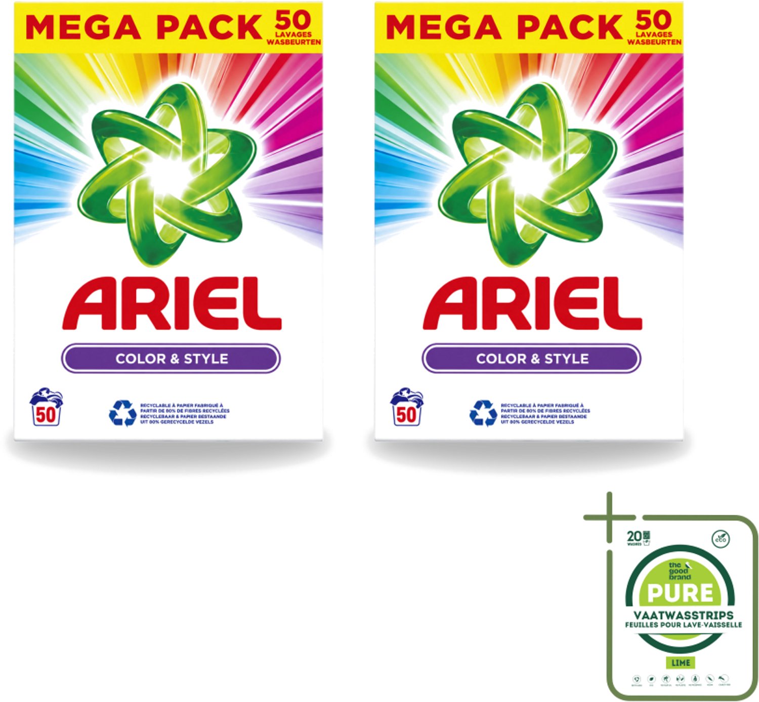 2 x Ariel Color & Style - Waspoeder - Gekleurde Was - 50 Wasbeurten - Grootverpakking - Vaatwasstrips - Kleurverzorging - Waspoeder - Wasmachine - Energiebesparing - Frisheid