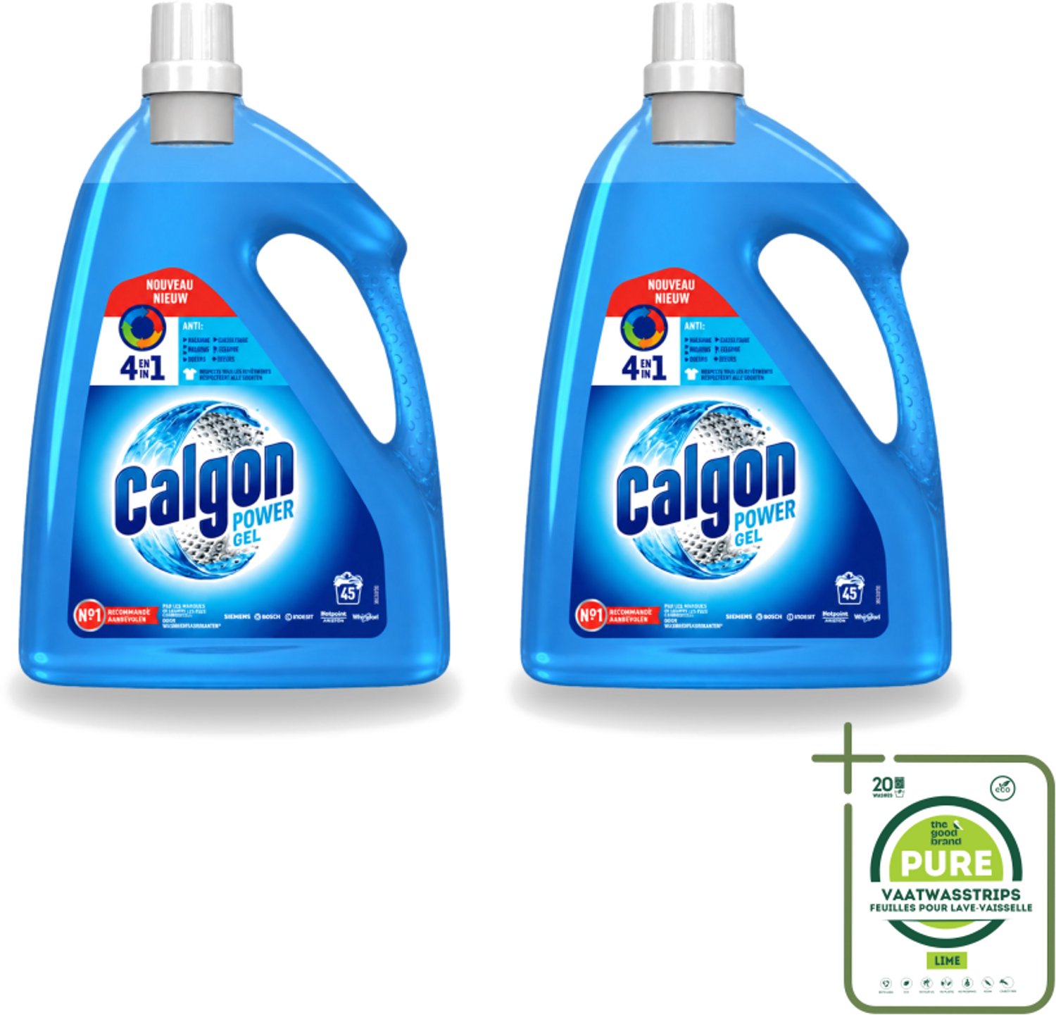 2 x Calgon - Wasmachinereiniger - Gel - Tegen Kalkaanslag / Wasmiddelresten / Geuren - 2.25 L- 45 Wasbeurten - Grootverpakking - Vaatwasstrips - Wasmachine Reinigen - Ontzakingsgel - Kalkaanslag - Wasmachine Beschermen - Wasmiddelresiduen