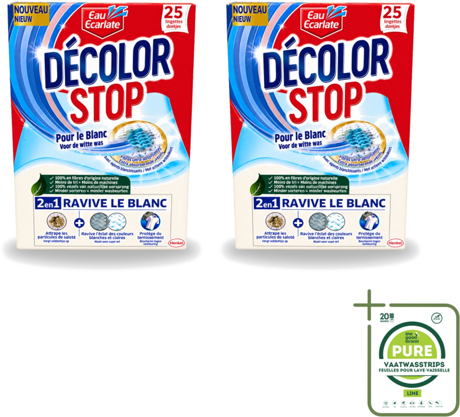 2 x Eau Eclarate - Sublim Blanc - Ultra Witmakend - 25 doekjes - Grootverpakking - Vaatwasstrips - Wit Textiel Herstellen - Glans Herstellen - Verhelderende Doekjes - Witte Stoffen Beschermen - Doekjes Voor Wit Textiel
