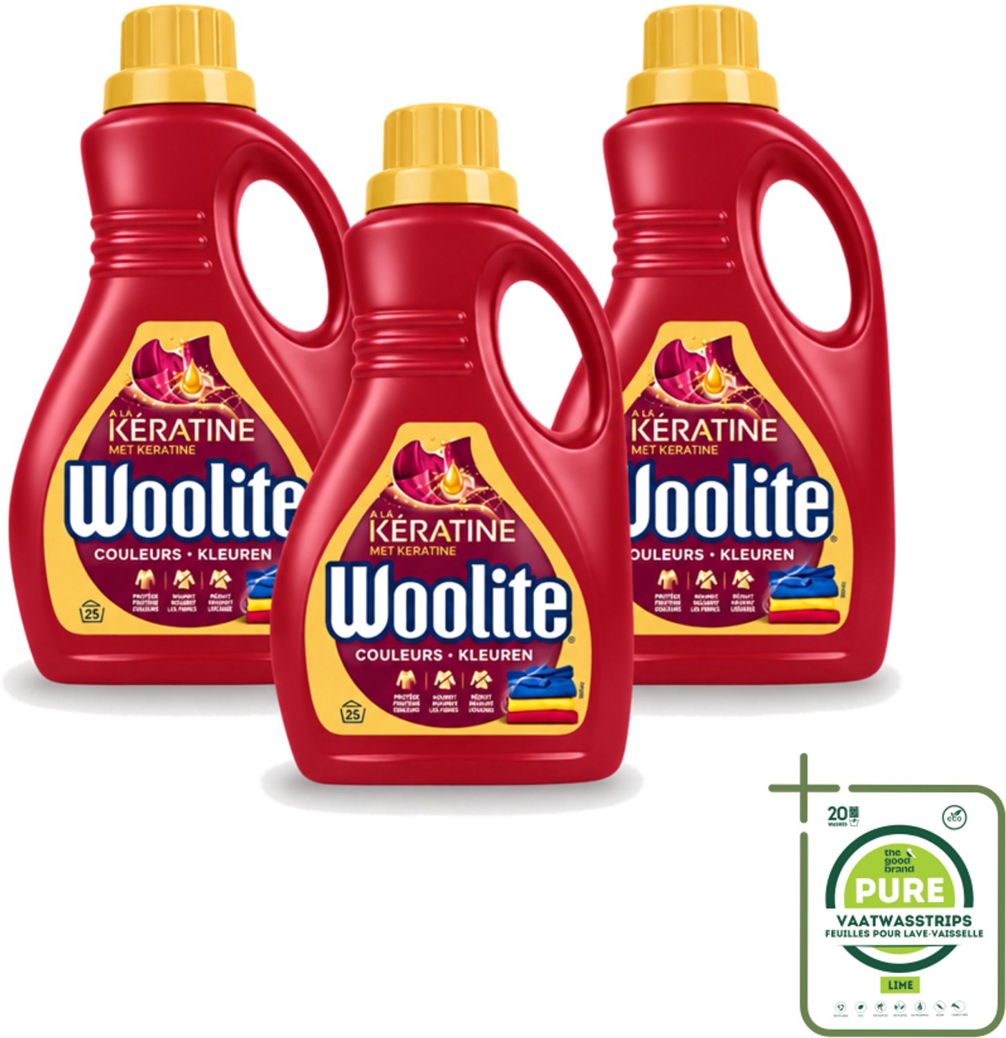 3 x Woolite Color - Vloeibaar Wasmiddel - Met Keratine - Gekleurde Was - 25 Wasbeurten - 1,5L - Grootverpakking - Vaatwasstrips - Gekleurde Was - Keratine Wasmiddel - Kleurbehoud - Vloeibaar Wasmiddel - Wasmiddel Voor Gekleurde Kleding