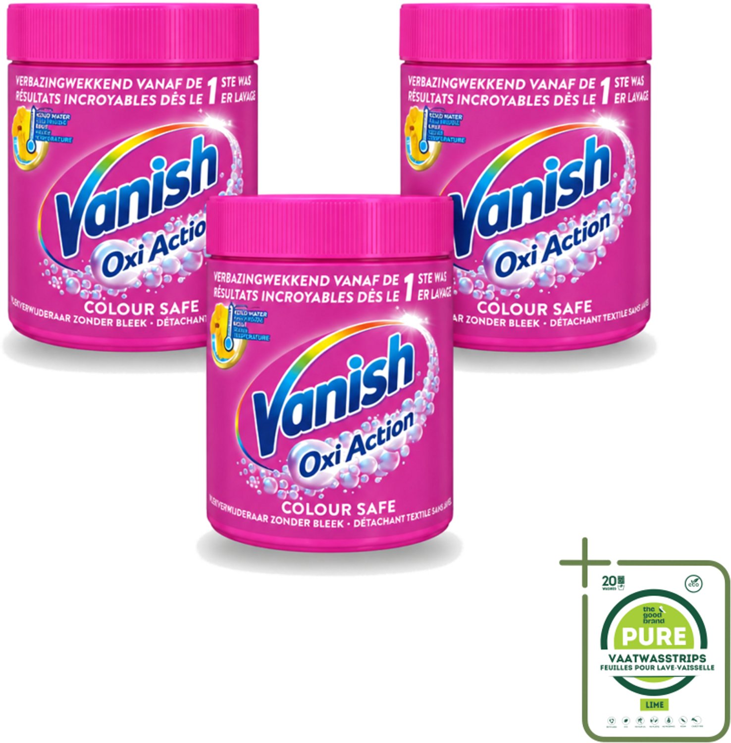 3 x Vanish Oxi Action - Veilige Kleur - Vlekkenverwijderaar Poeder - Zonder Bleek - Gekleurde Was - 550 Gram - Grootverpakking - Vaatwasstrips - Vlekkenverwijderaar - Kleuren Behouden - Poeder - Wasmiddel - Gekleurde Was