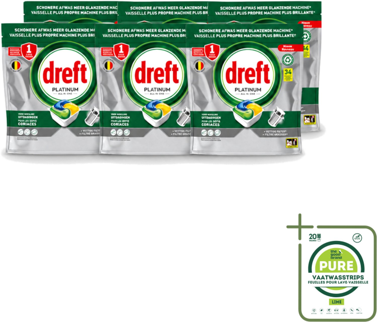 6 x Dreft Platinum - All In One - Vaatwascapsules - Citroen - 34 Afwasbeurten - Grootverpakking - Vaatwasmiddel - Vaatwascapsule - Citroengeur - Vaatwasser Reinigen - Vetfilter Reinigen