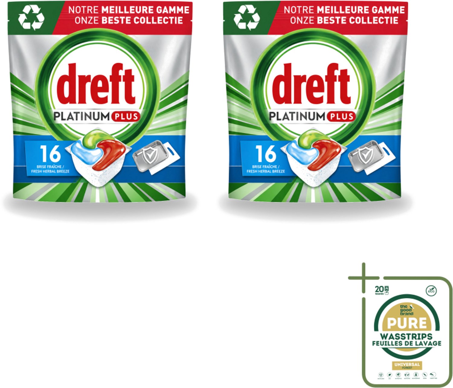 2 x Dreft Platinum Plus - All In One - Vaatwascapsules - Fresh Herbal Breeze - 16 Afwasbeurten - Vaatwassen - Vaatwassen Capsule - Vaatwassen Kruidgeur - Vaatwassen Glans - Vaatwassen Eco