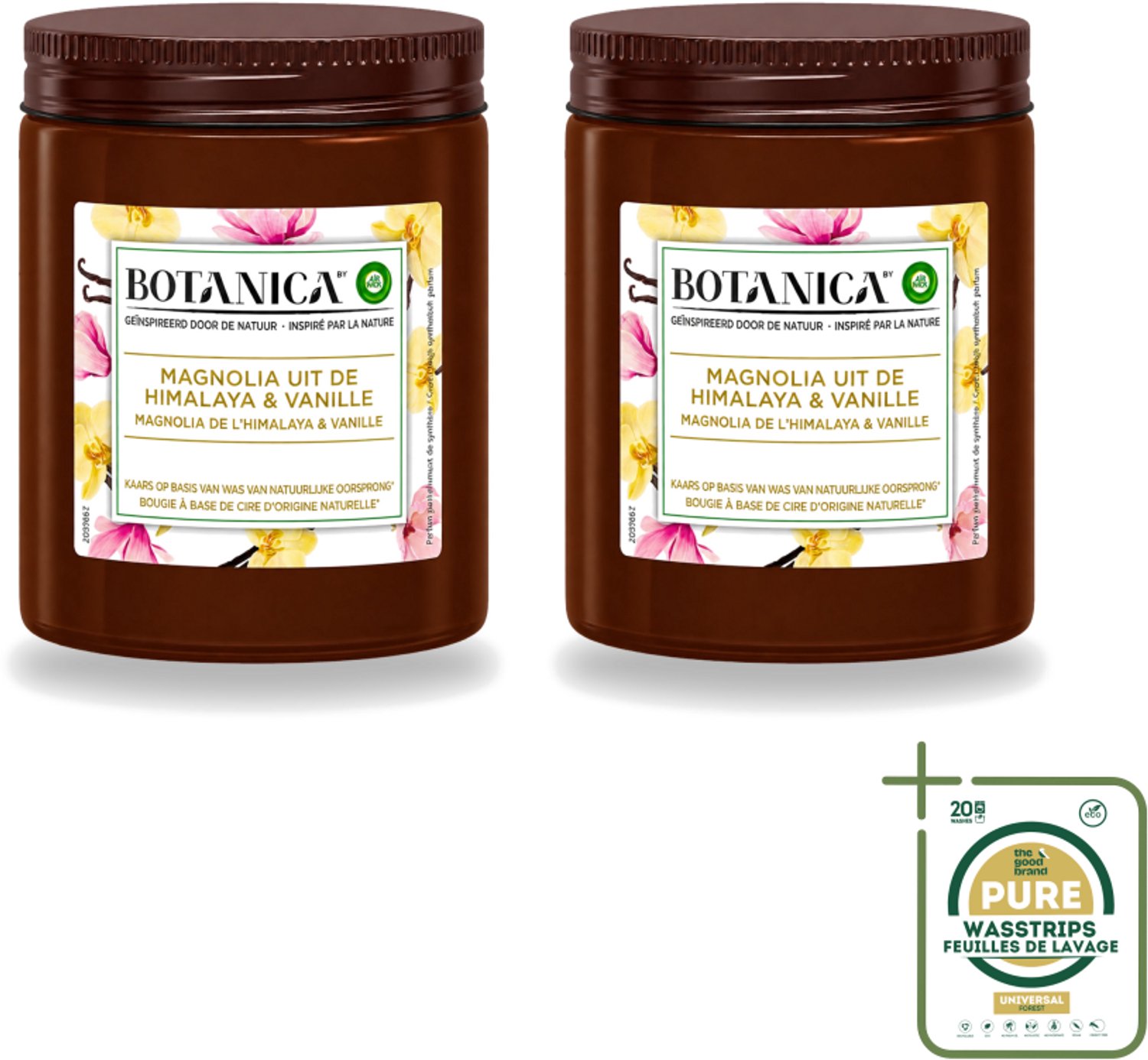 Air Wick 2 x Botanica by Air Wick - Geurkaars - Vanille & Magnolia - 40 Uur Brandduur - Wasstrips - Geurkaars - Vanille En Magnolia - Natuurlijke Geur - Luxe Geur - Ontspanning Bruin