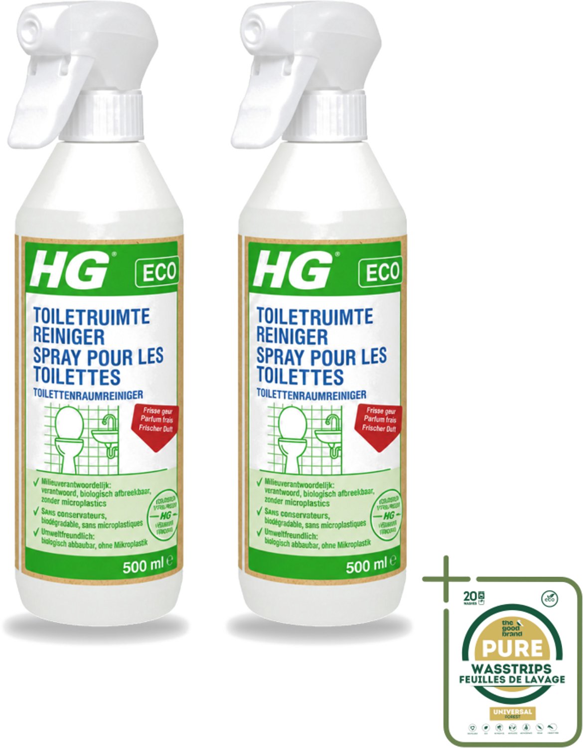 2 x HG ECO - Toiletruimte Reiniger - Frisse Geur - Ecologisch Verantwoord - 500 ml - Wasstrips - Toiletruimtereiniger - Hygiëne - Reinigen - Toilet - Schone Ruimte