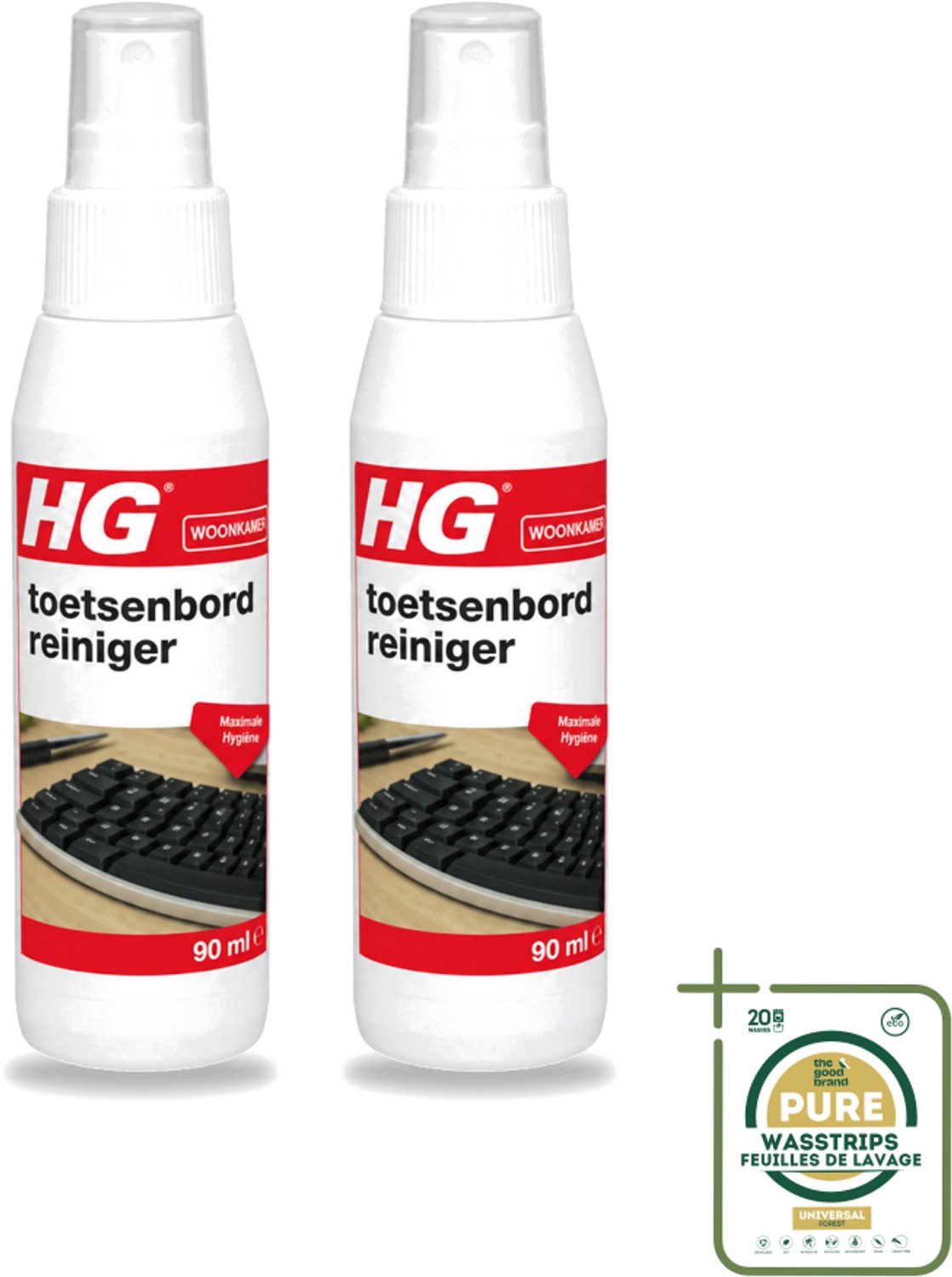 2 x HG - Toetsenbordreiniger - Maximale Hygiëne - Reinigt Snel & Effectief - 90 ml - Wasstrips - Toetsenbord Reinigen - Toetsenbord Reiniger - Toetsenbord Schoonmaken - Toetsenbord Hygiëne - Toetsenbord Reinigen Zonder Schade