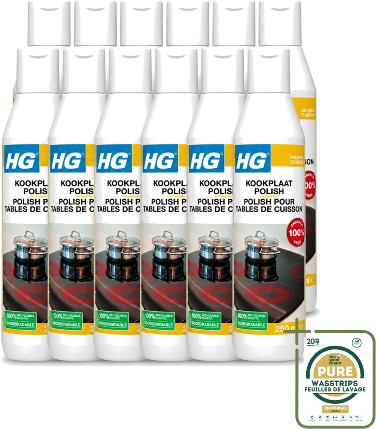 12 x HG - Kookplaatreiniger Polish - Verwijdert Veilig & Effectief Vuil - Beschermende Glans - 250 ml - Kookplaat Reinigen - Vet Verwijderen - Kalk Verwijderen - Kookranden Verwijderen - Inductieplaat Reinigen