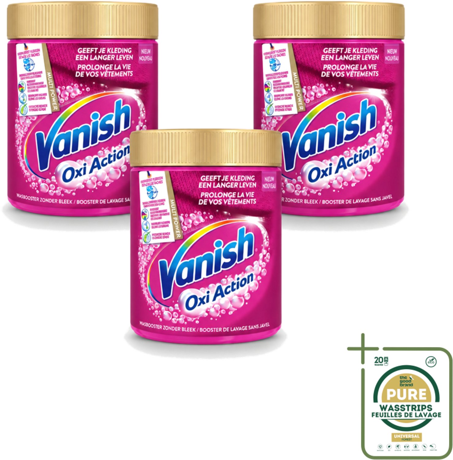3 x Vanish Oxi Action - Vlekkenverwijderaar - Wasbooster - Zonder Bleek - Gekleurde Was - 550 Gram - Wasstrips - Vlekkenverwijderaar - Wasbooster - Kleurbehoud - Geurneutraliseren - Bleekvrije Was