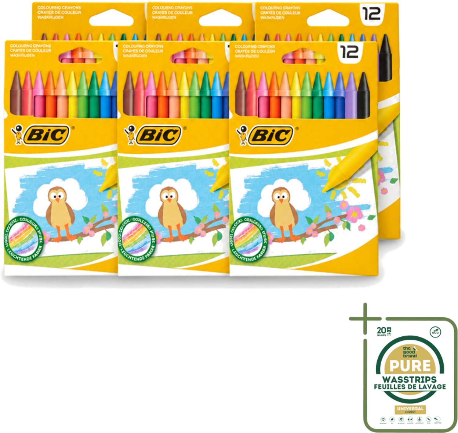 6 x BIC - Waskrijt - Diverse Kleuren - 12 Krijtjes - Wasstrips - Waskrijt - Kleurkrijt - Creatief Schrijven - Tekenen - Kleurrijke Krijtjes