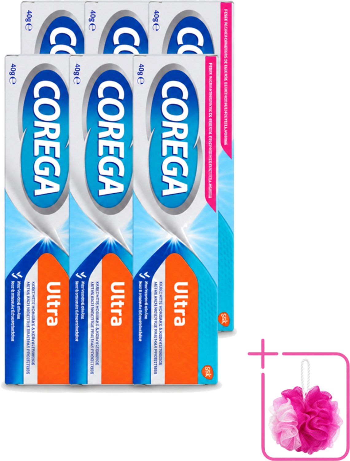 6 x Corega Ultra Kleefcrème - Krachtig Houvast & Bescherming - Met Verfrissende Mintsmaak - 40g - Bulkverpakking - Gebitprothese kleefcrème - Douchemop - Houvast gebitsprothese