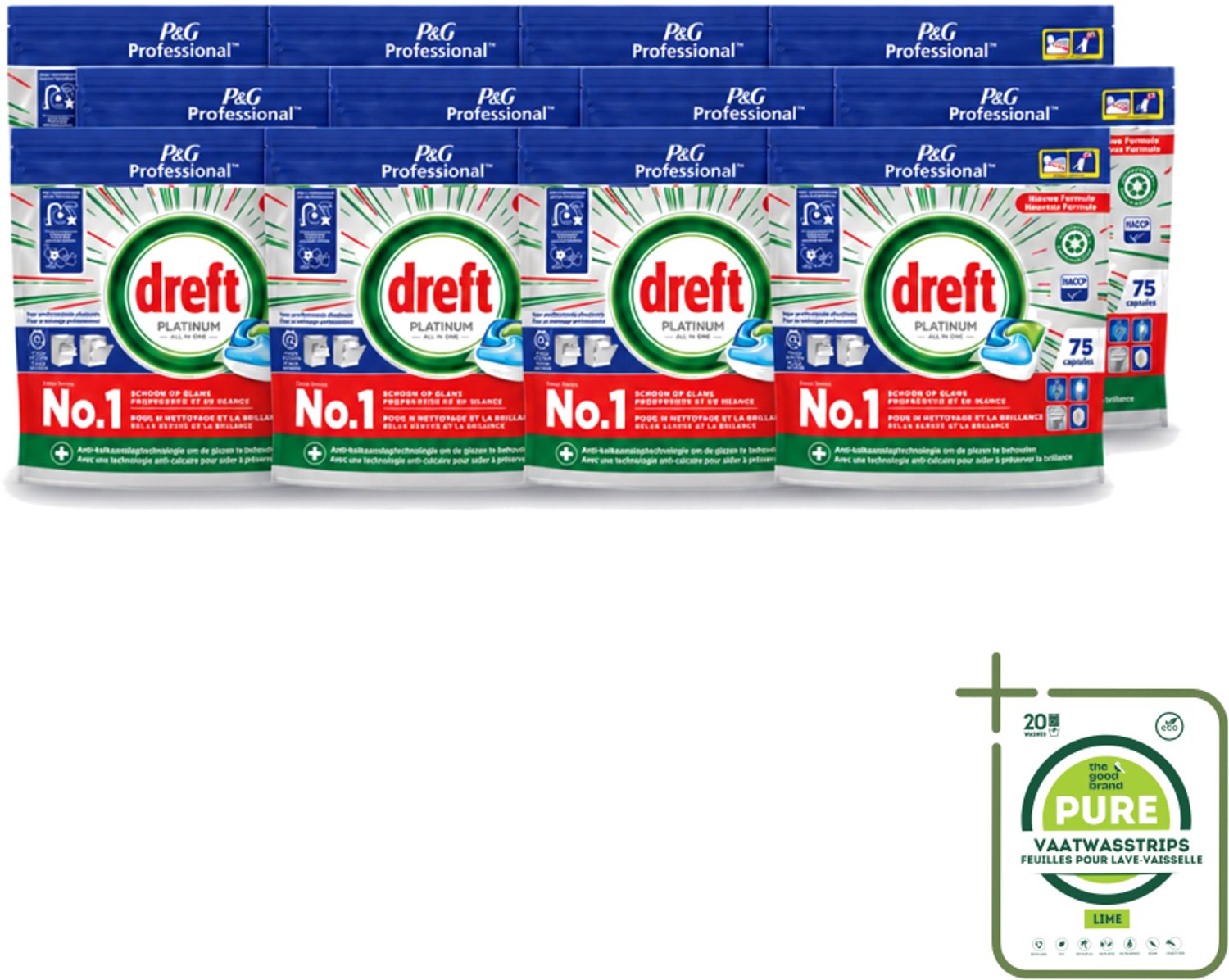 12 x Dreft Professional - Platinum - All In One - Vaatwascapsules - 75 Afwasbeurten - Grootverpakking - Vaatwassen - Vaatwasser Reinigen - Vaatwassen Capsules - Vaatwassen Kracht - Vaatwassen Glans
