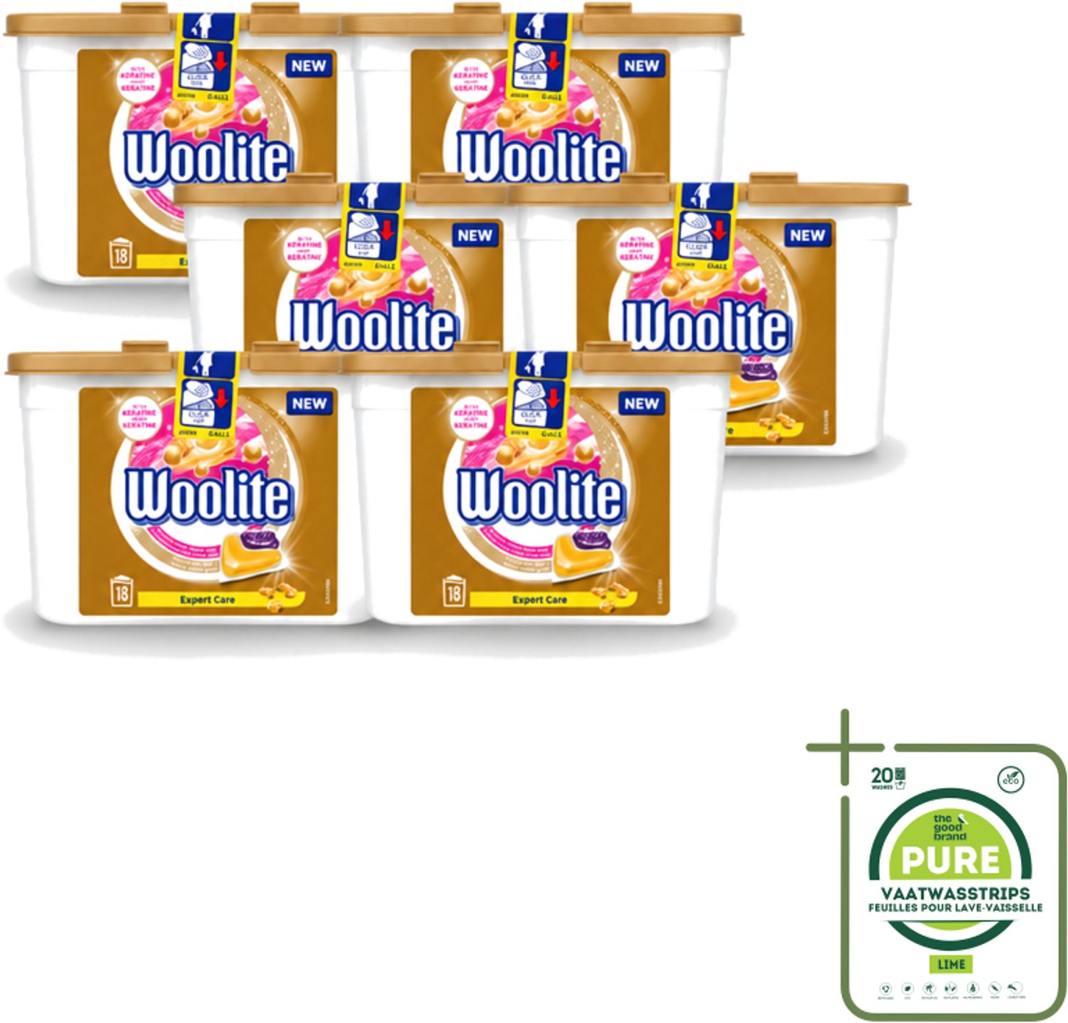 6 x Woolite Expert Care - Wasmiddelcapsules - Met Keratine - Delicate Was - 18 Wasbeurten - Grootverpakking - Vaatwasstrips - Delicate Was - Keratine Wasmiddel - Wasmiddel Voor Zijde - Wasmiddel Voor Wol - Wasmiddel Voor Lingerie