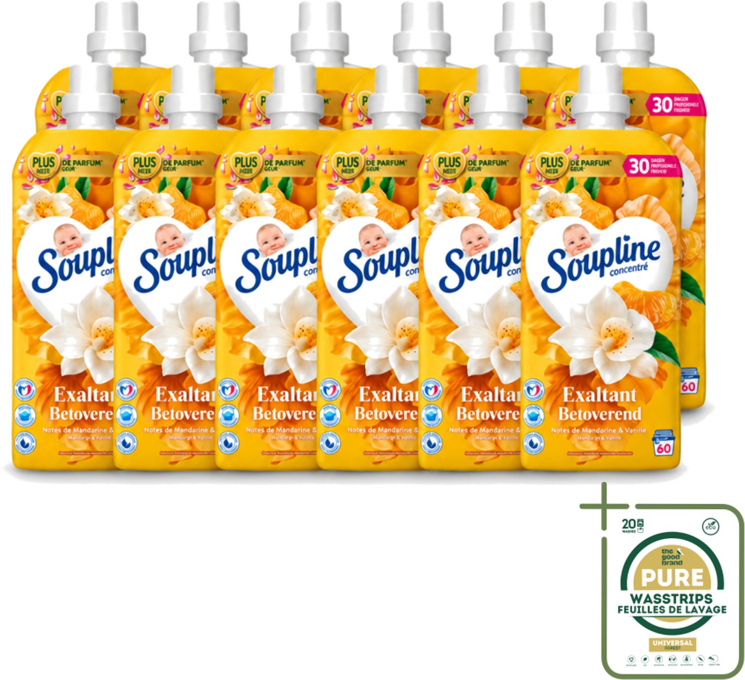 12 x Soupline – Wasverzachter – Betoverend Mandarijn & Vanille – 1,28 L - Wasstrips - Wasverzachter - Wasverzachter Mandarijn En Vanille - Wasverzachter Betoverend - Wasverzachter Voor Kleding - Wasverzachter Voor Was