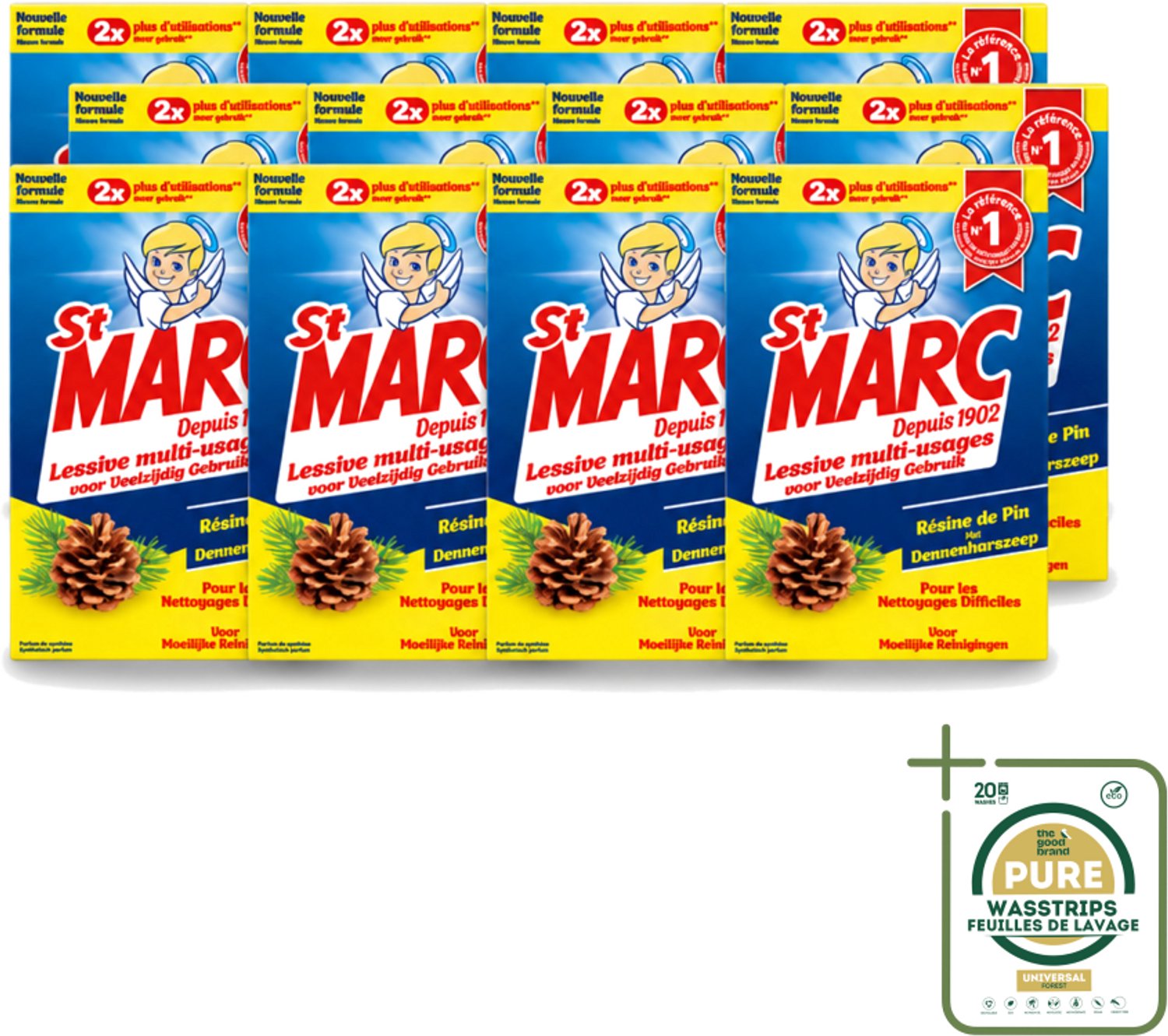 12 x St. Marc – Wasmiddel – Multifunctioneel Dennenhars – 1,4 kg - Wasstrips - Reiniger - Dennenhars - Schoonmaken - Vet Verwijderen - Vlekken Verwijderen