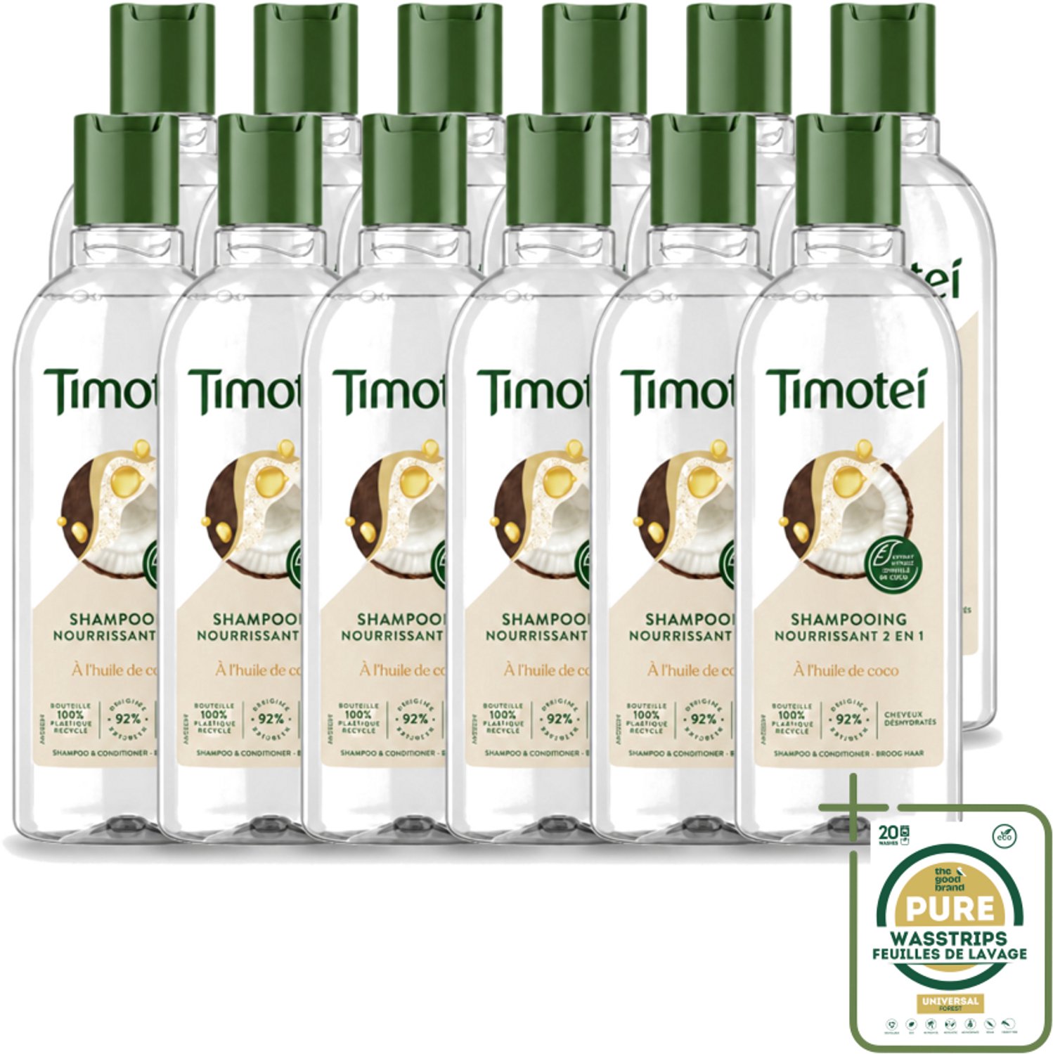 12 x Timotei - Shampoo - Nourrissant - 2in1 - 300ml - Wasstrips - Shampoo Haar Verzorging - Haar Reinigen - Haar Verzorgen - Voedend Shampoo - 2 In 1 Shampoo