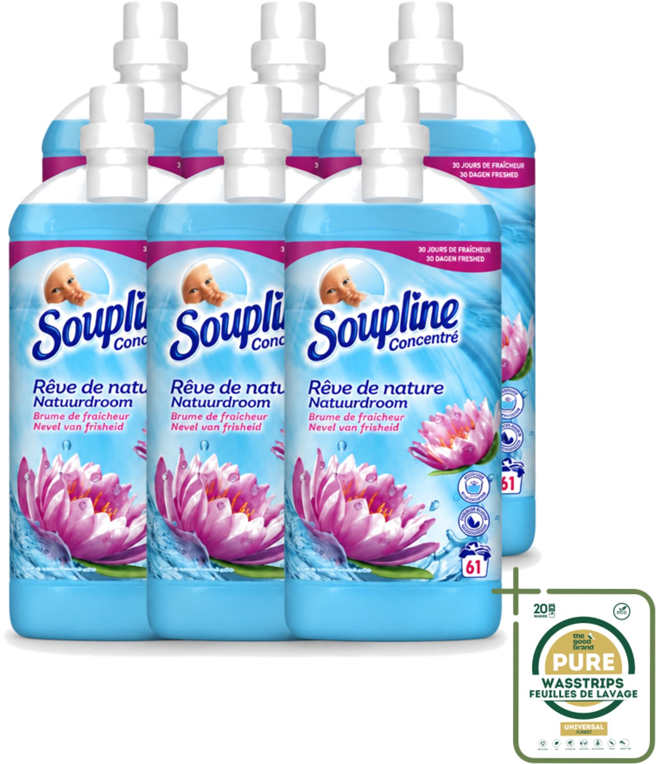 6 x Soupline – Wasverzachter – Nevel van Frisheid – 1,35 L - Wasstrips - Wasverzachter - Nevel Van Frisheid - Wasverzachter Nevel Van Frisheid - Wasverzachter Voor Kleding - Wasverzachter Voor Beddengoed