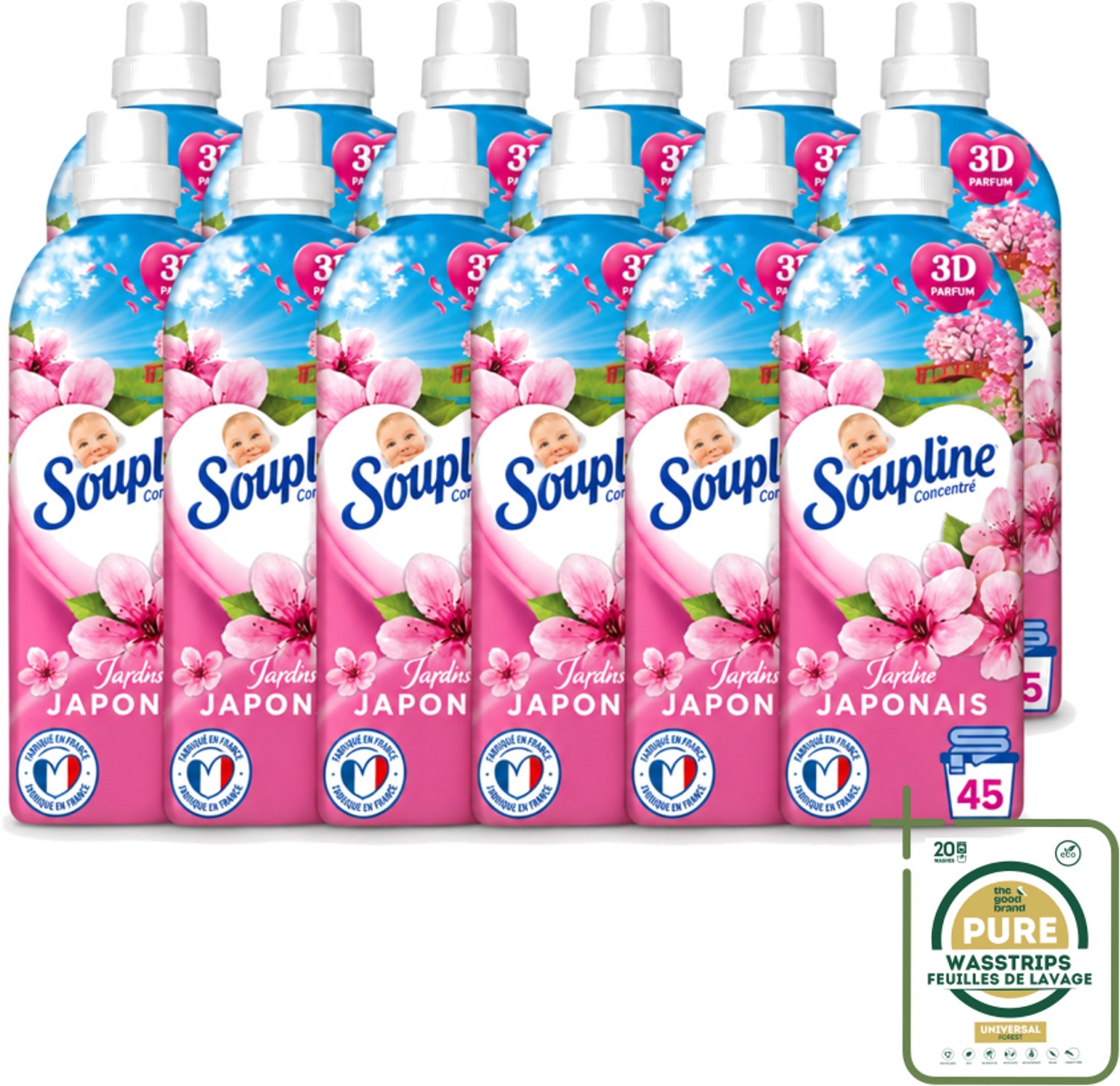 12 x Soupline – Wasverzachter – Japanse Tuin – 950 ml - Wasstrips - Wasverzachter - Zachte Wasgoed - Geur - Japanse Tuin - Rustgevende Geur