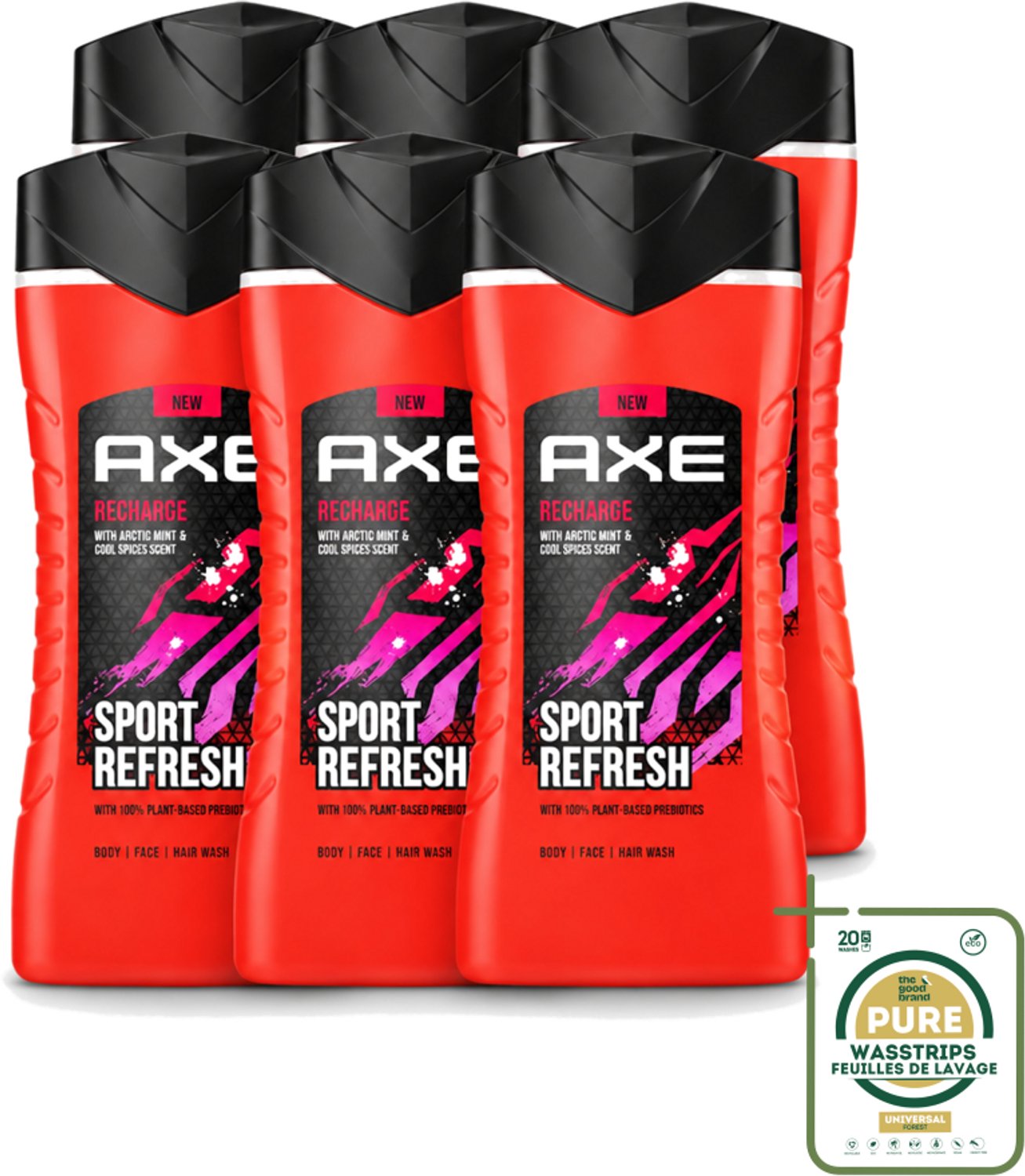 6 x AXE – Douchegel – Sport Refresh – 250 ml - Wasstrips - Douchegel Sport - Verfrissende Douchegel - Menthol Douchegel - Sportieve Geur - Frisse Boost