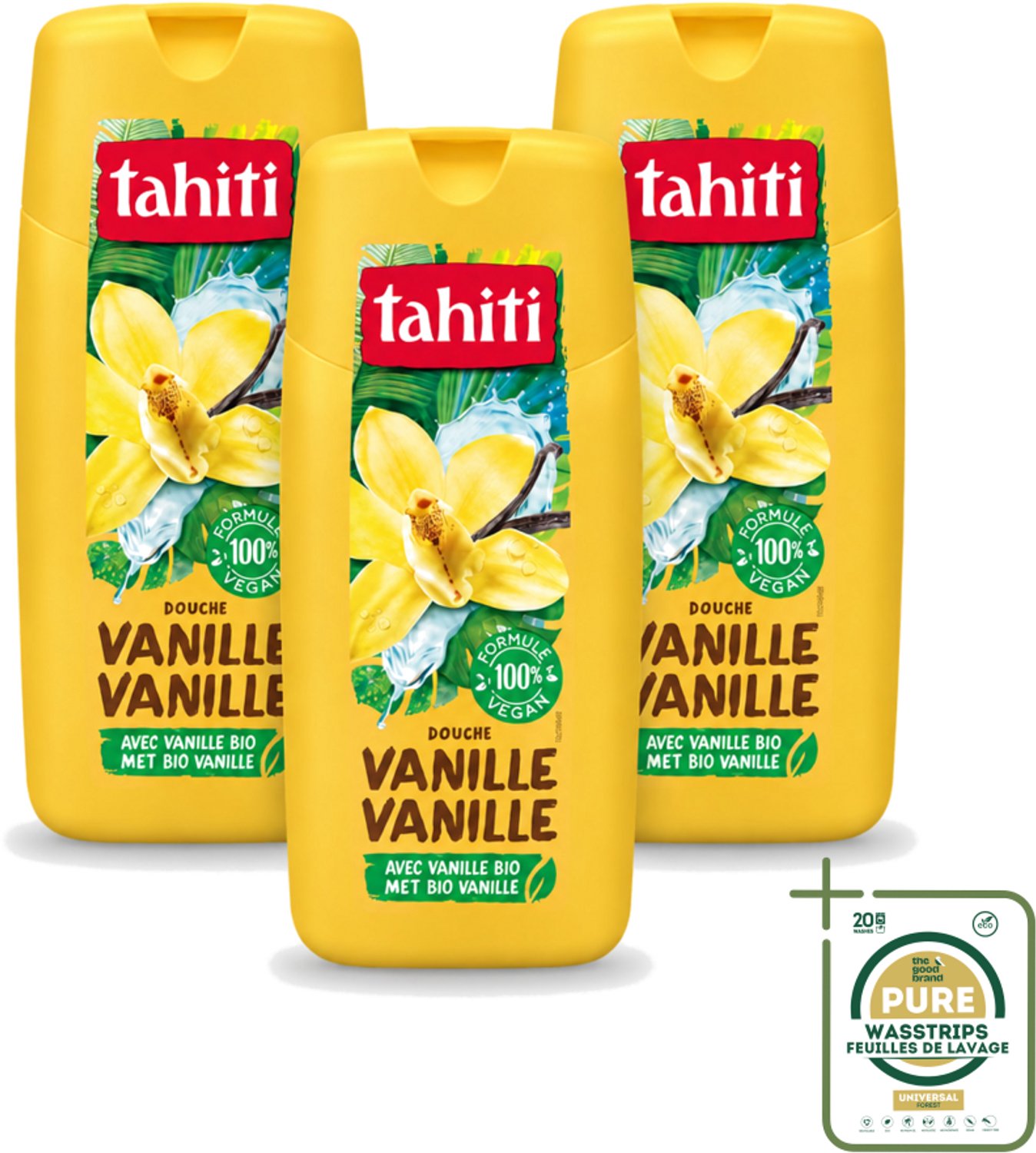 3 x Tahiti – Douchegel – Vanille - 300 ml - Wasstrips - Douchegel Vanille - Douchegel Voor Huidverzorging - Huidverzorgende Douchegel - Vanille Douchegel - Schuimende Douchegel
