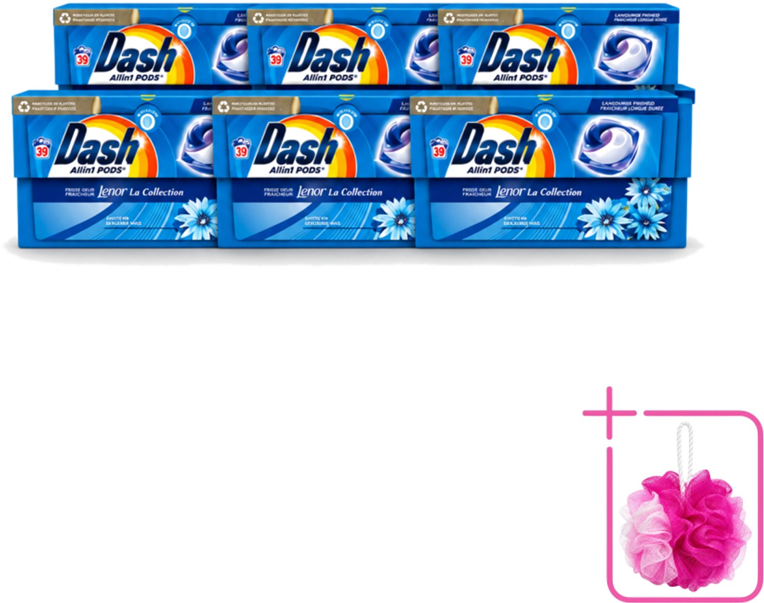 6 x Dash - Lenor Collectie - Wasmiddel Capsules - All-in-1 Pods - Witte en Gekleurde Was - 39 Wasbeurten - Bulkverpakking - Wasmiddel capsules - Douchemop - Frisheid