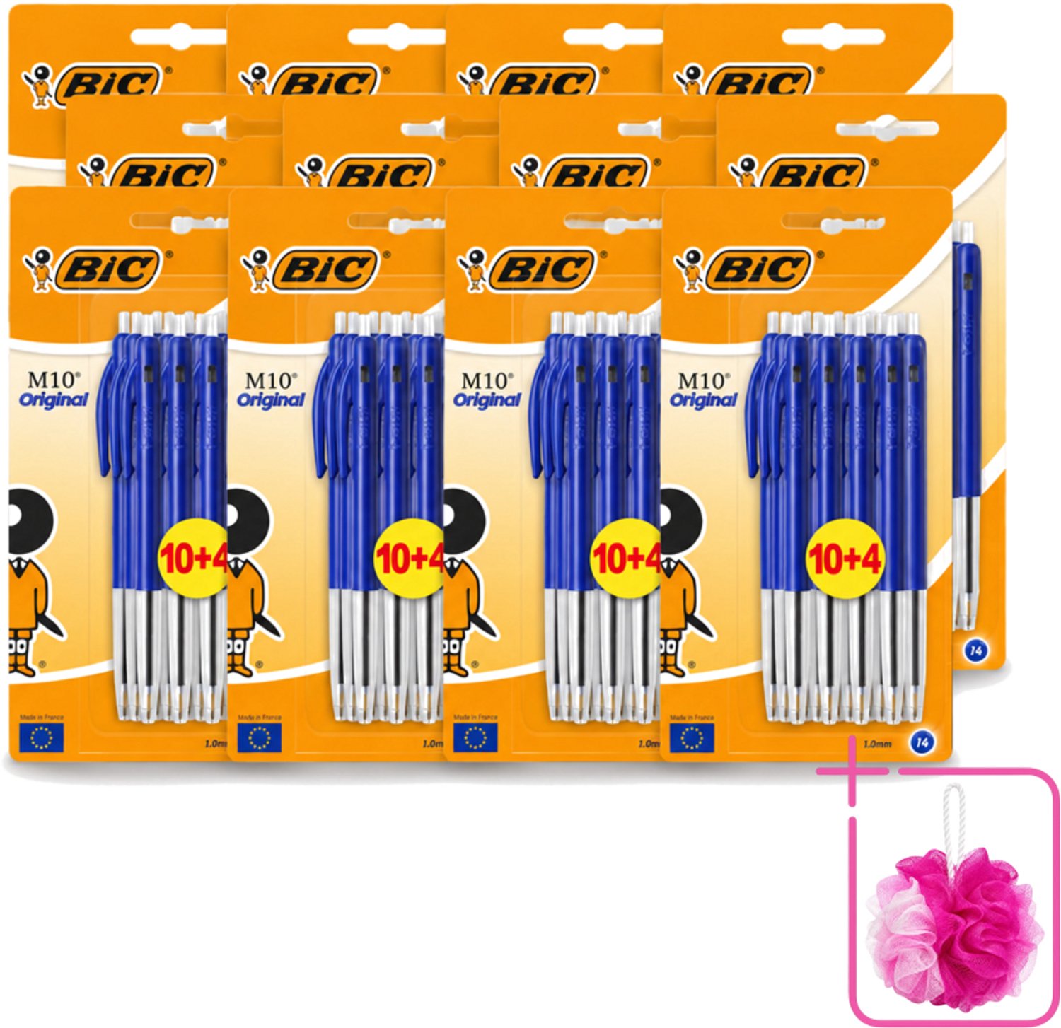 12 x BIC - M10 Original - Balpennen met Kliksysteem - Blauw - 1 mm Punt - 14 Pennen - Bulkverpakking - Balpen - Douchemop - Schrijfset