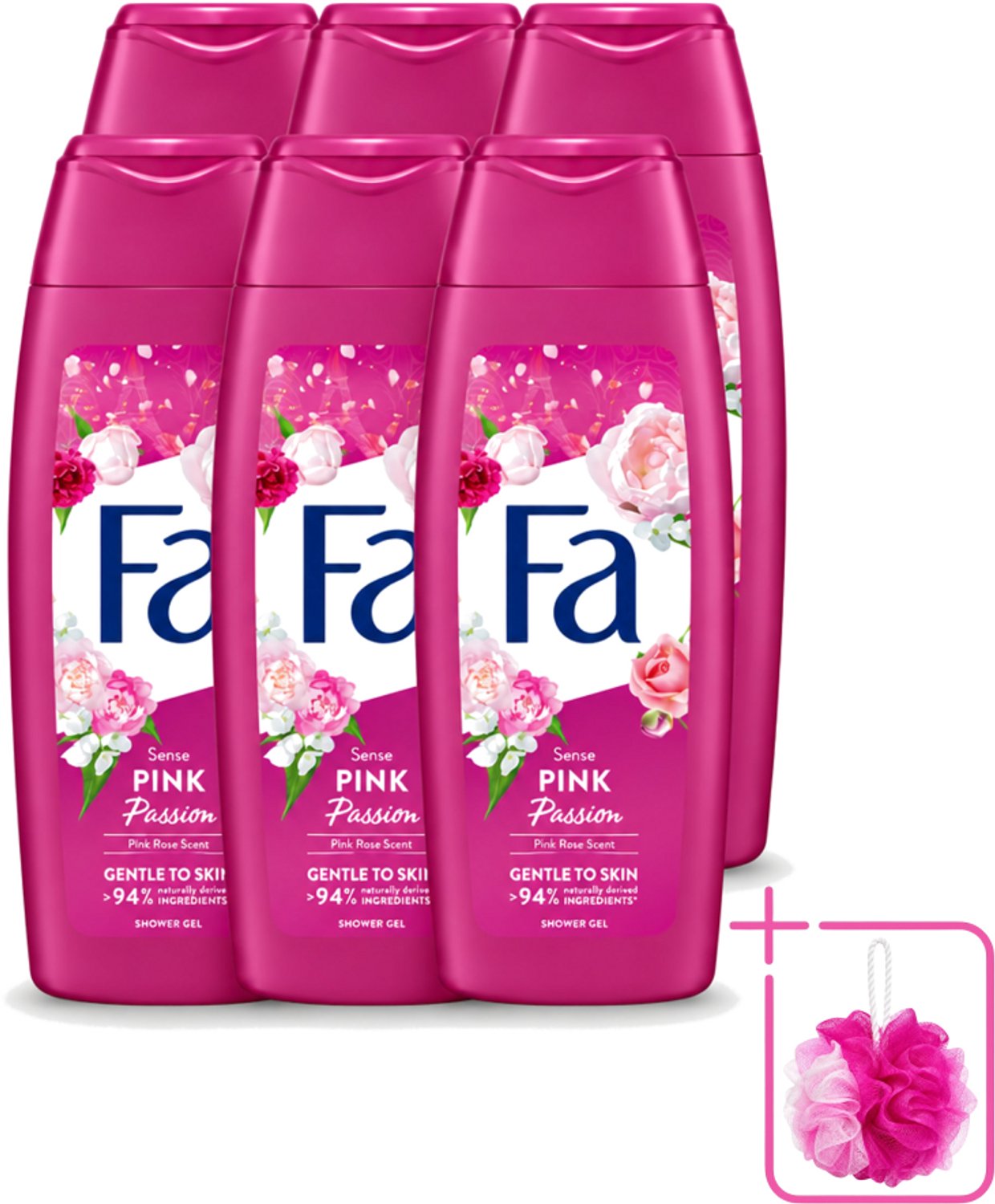 6 x Fa - Pink Passion - Douchegel - Roze Roos - 250 ml - Bulkverpakking - Douchegel roze roos - Douchemop - Roze roos geur