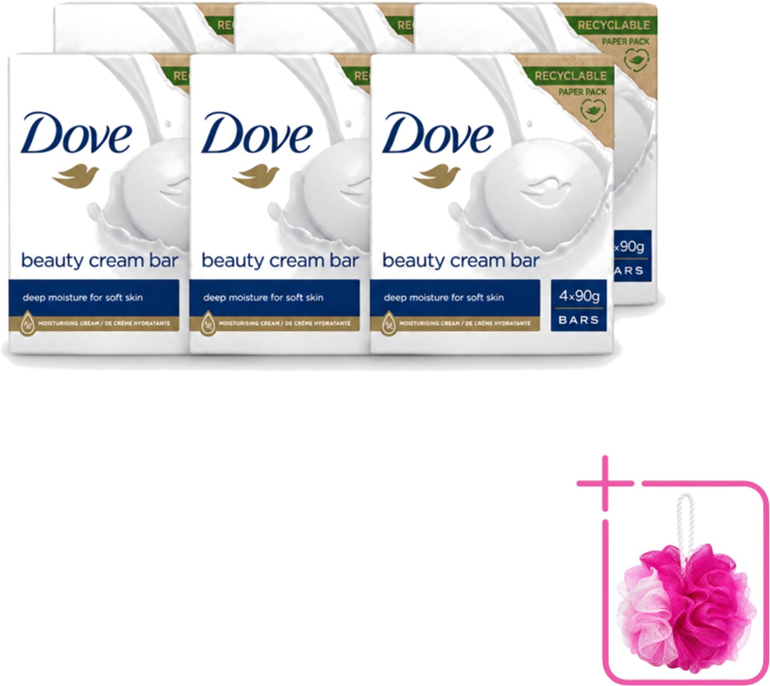 6 x Dove Original - Zeep - Beauty Cream Bar - 360 g - Bulkverpakking - Zachte reiniging - Douchemop - Gezichtszeep