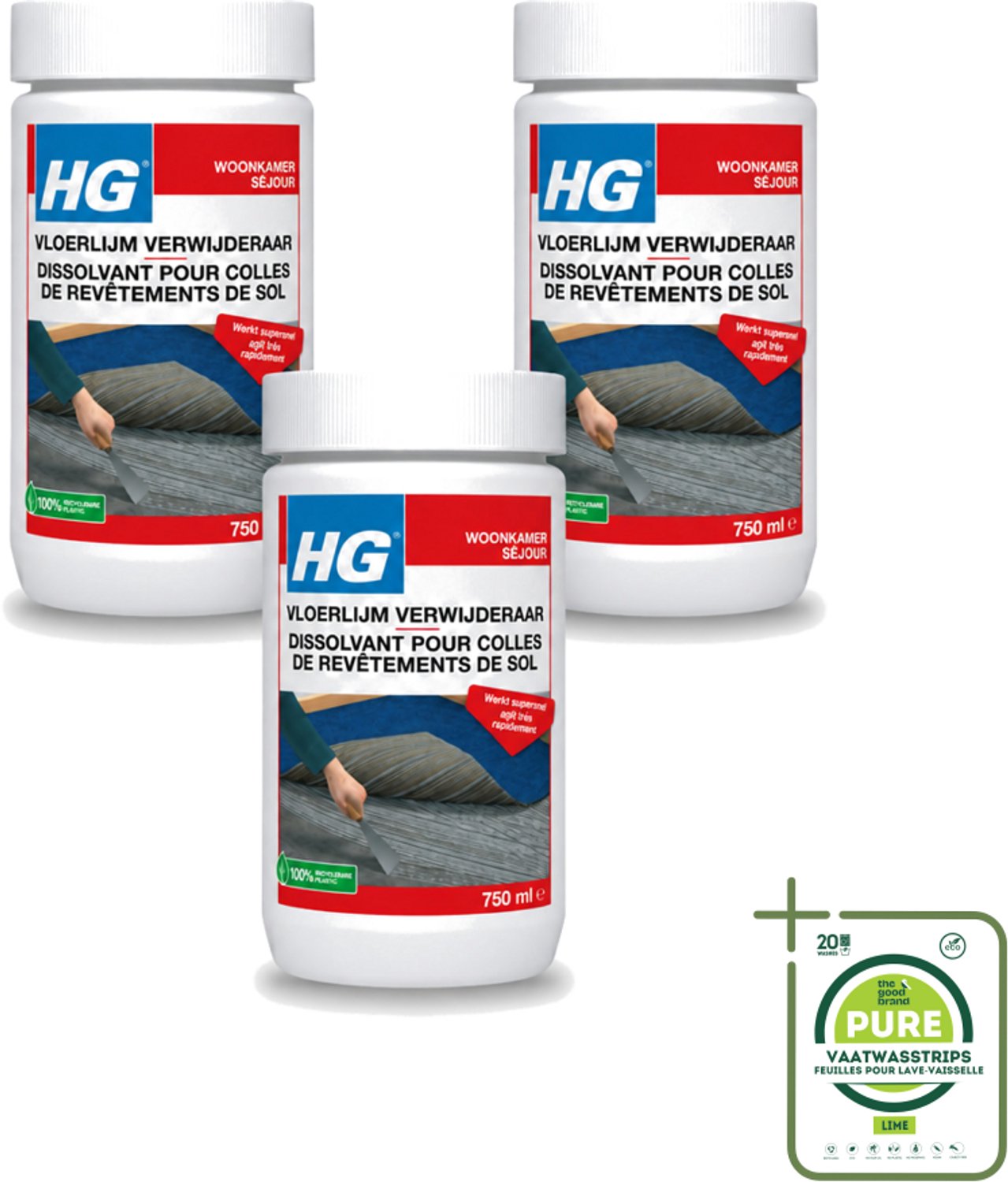 3 x HG - Vloerlijmverwijderaar - 750 ml - Grootverpakking - Vaatwasstrips - Lijmverwijderaar - Vloerlijm - Wandlijm - Lijmresten - Lijm Verwijderen