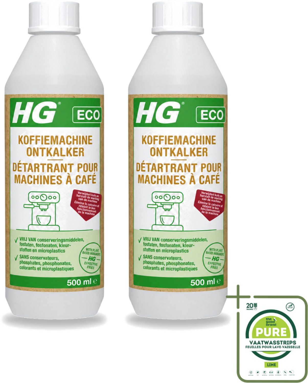 2 x HG ECO - Koffiemachine Ontkalker - Op Basis Van Citroenzuur - 6 Reinigingsbeurten - 500 ml - Grootverpakking - Vaatwasstrips - Koffiemachine Ontkalker - Citroenzuur - Kalkaanslag Verwijderen - Espresso Machine - Padkoffiemachine