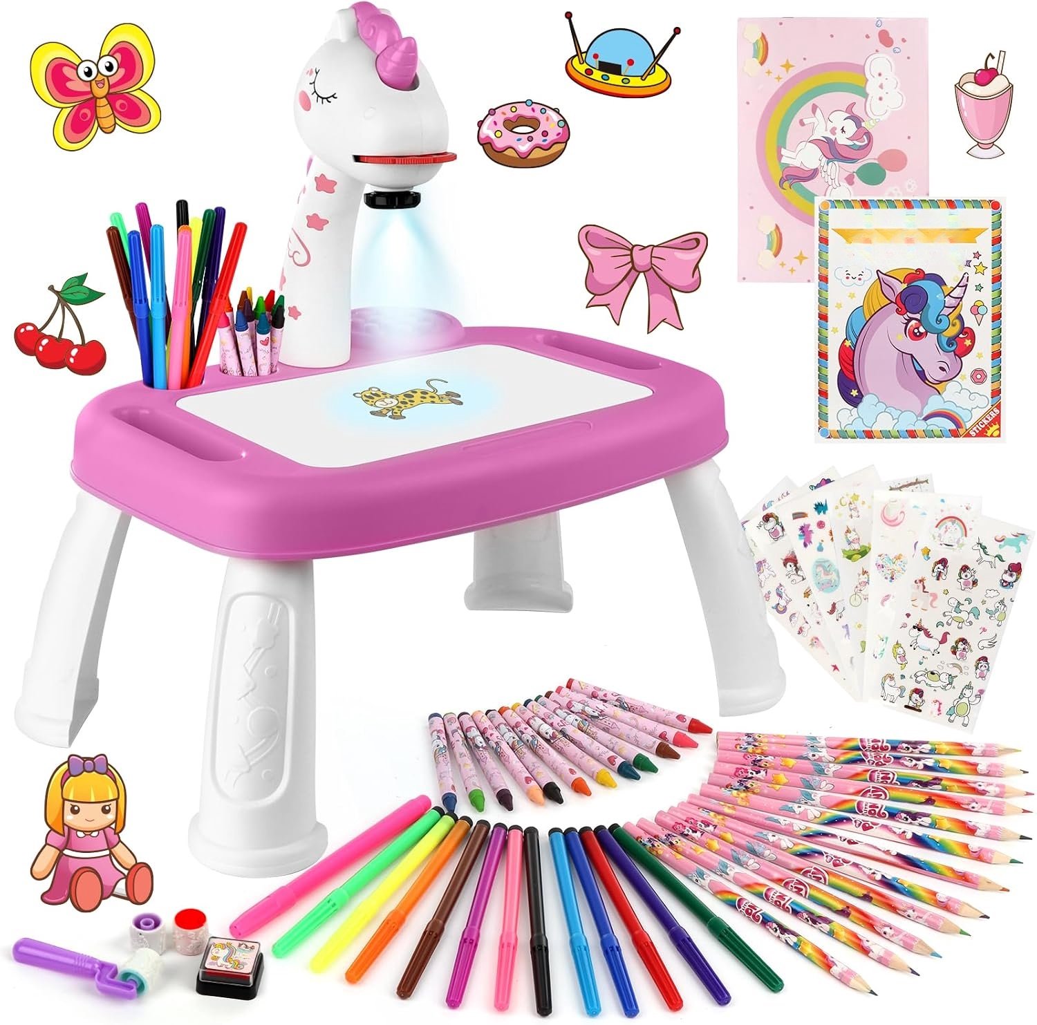 QEVA Tekenprojector Kinderen - Tekenprojector - Projectie Tekenbord - Roze - 33cm x 33cm x 10cm