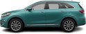 Zij-aanzicht van een teal Kia Sorento SUV met chromen accenten.