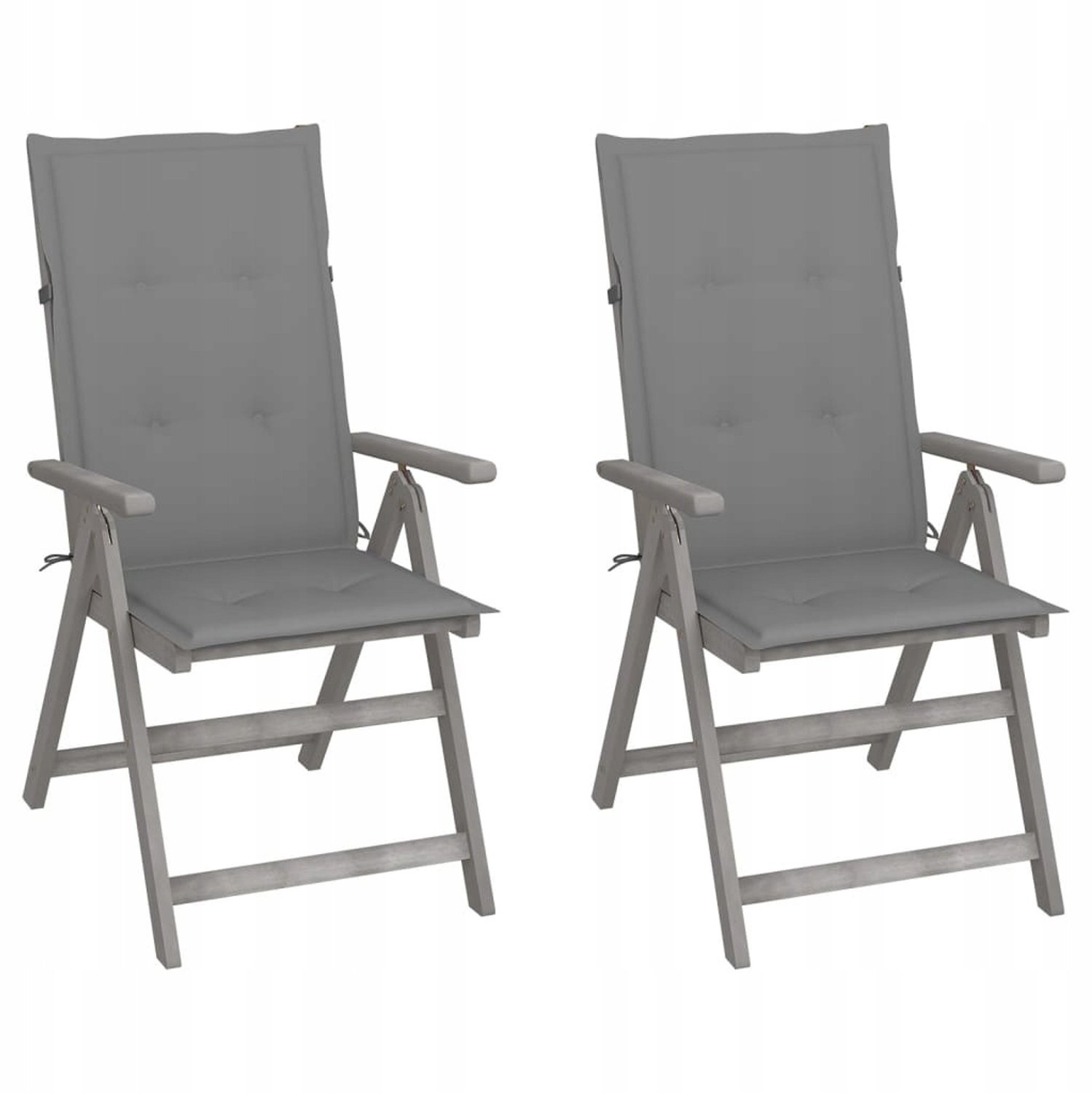 2x Verstelbare Houten Tuinstoelen met Grijze Kussens