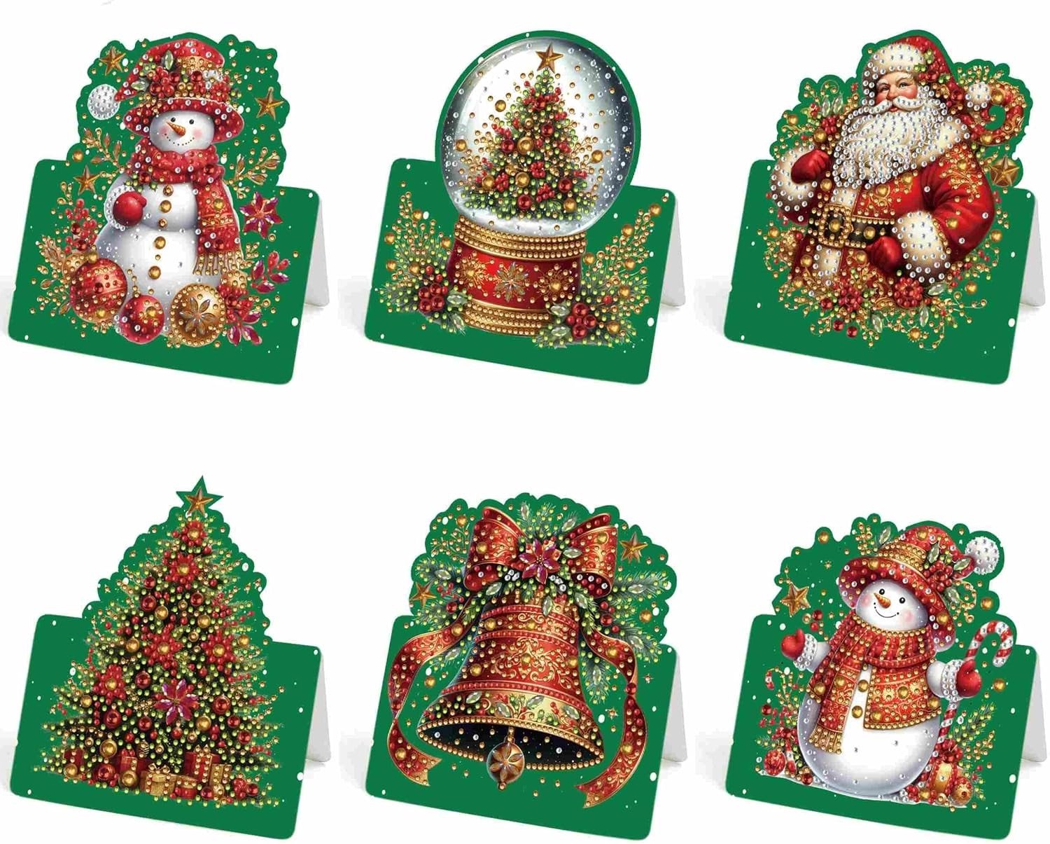 Diamond Art Kerstkaarten - Groen - 6 Stuks - 5D Doe-Het-Zelf Ambachten - Voor Kerstgroeten
