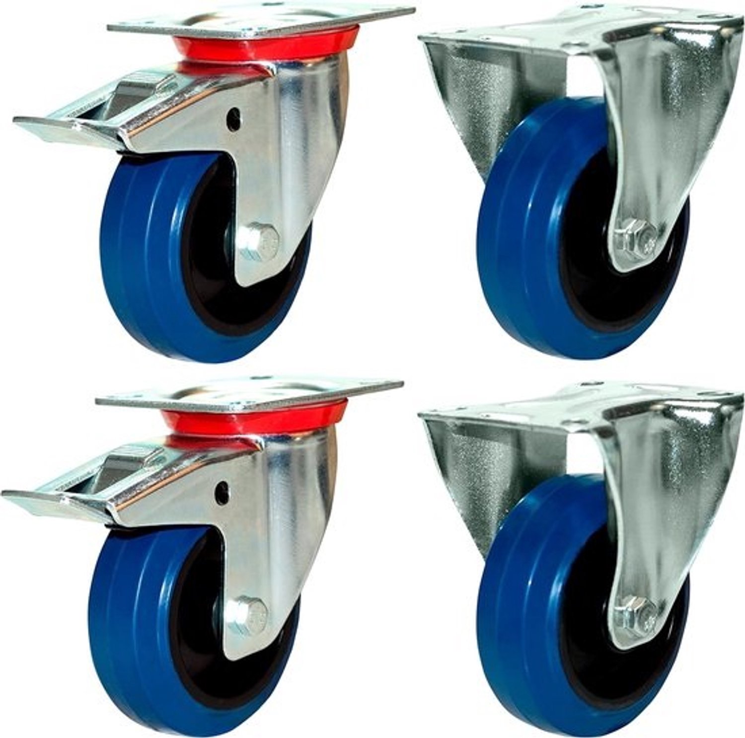 Transportwielen Set - Verrijdbare Wielen - Werkbank Verplaatsen - 4x Wielen Met Rem - 80 mm Diameter - Blauw