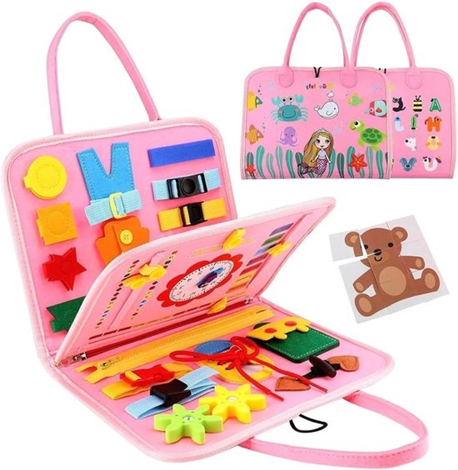 Zintuiglijk Activiteitenboek - Peuter Leren - Fijne Motoriek - Meerdere Educatieve Functies - 32 x 26 cm - Roze